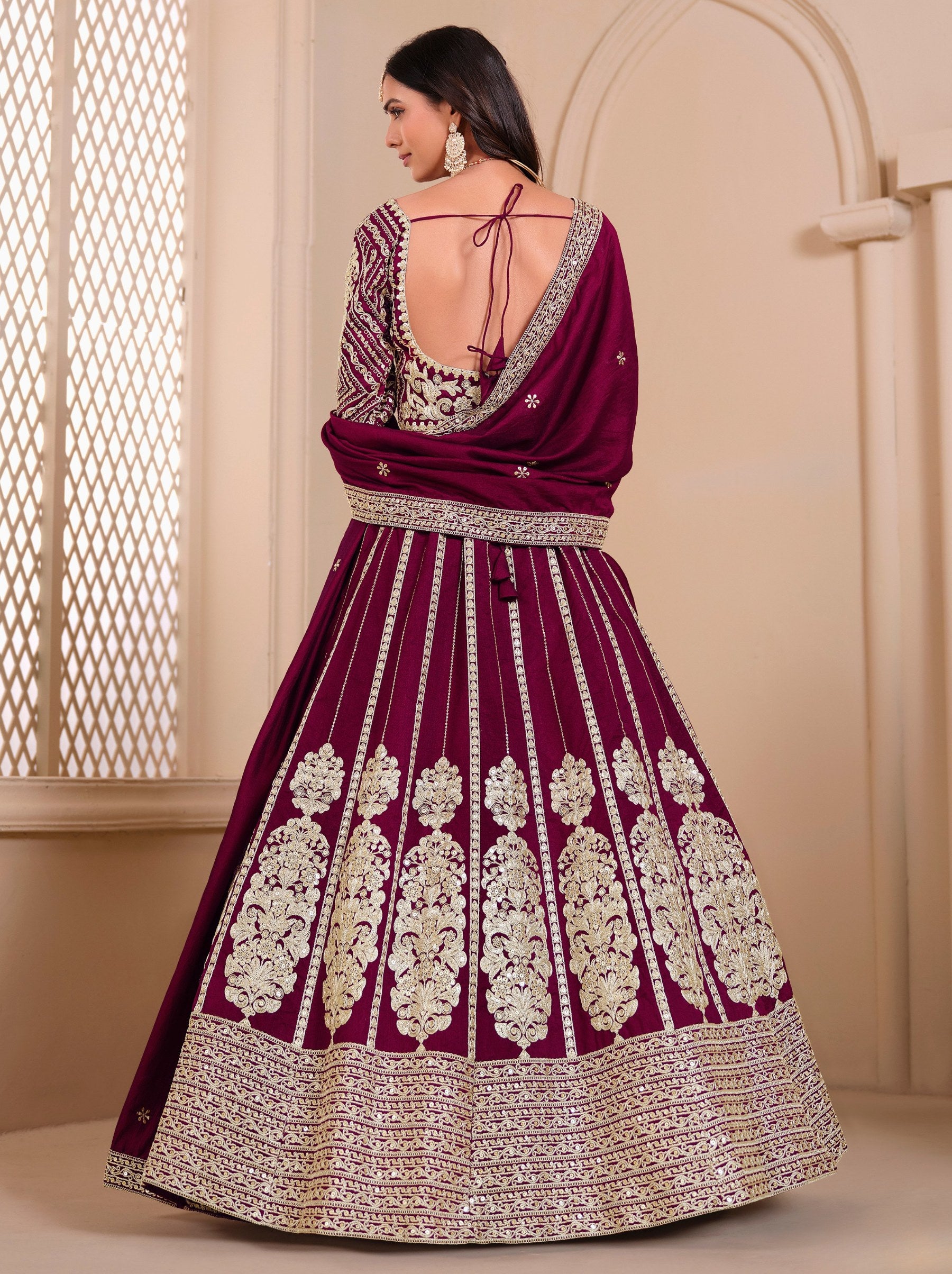 Maroon Red Designer Party Lehenga Set With Trendy Sequin Embroidered - TrendOye
