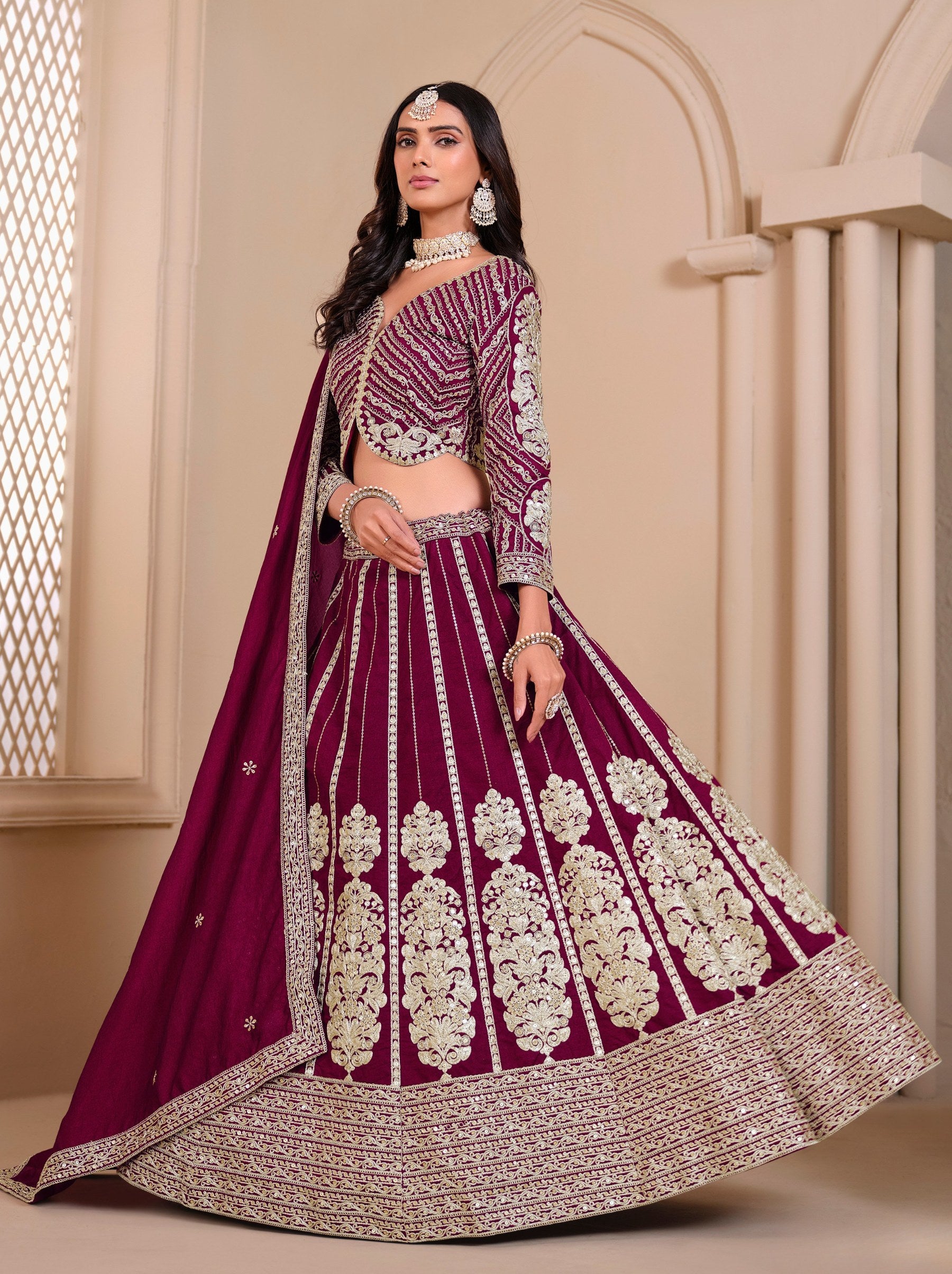 Maroon Red Designer Party Lehenga Set With Trendy Sequin Embroidered - TrendOye