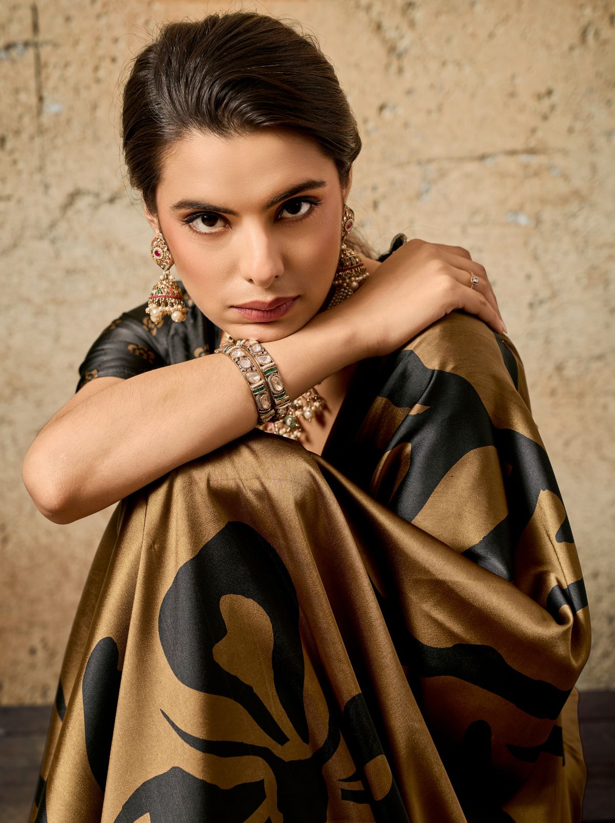 Metallic Copper Premium Modal Satin Silk Saree With Blouse Piece
