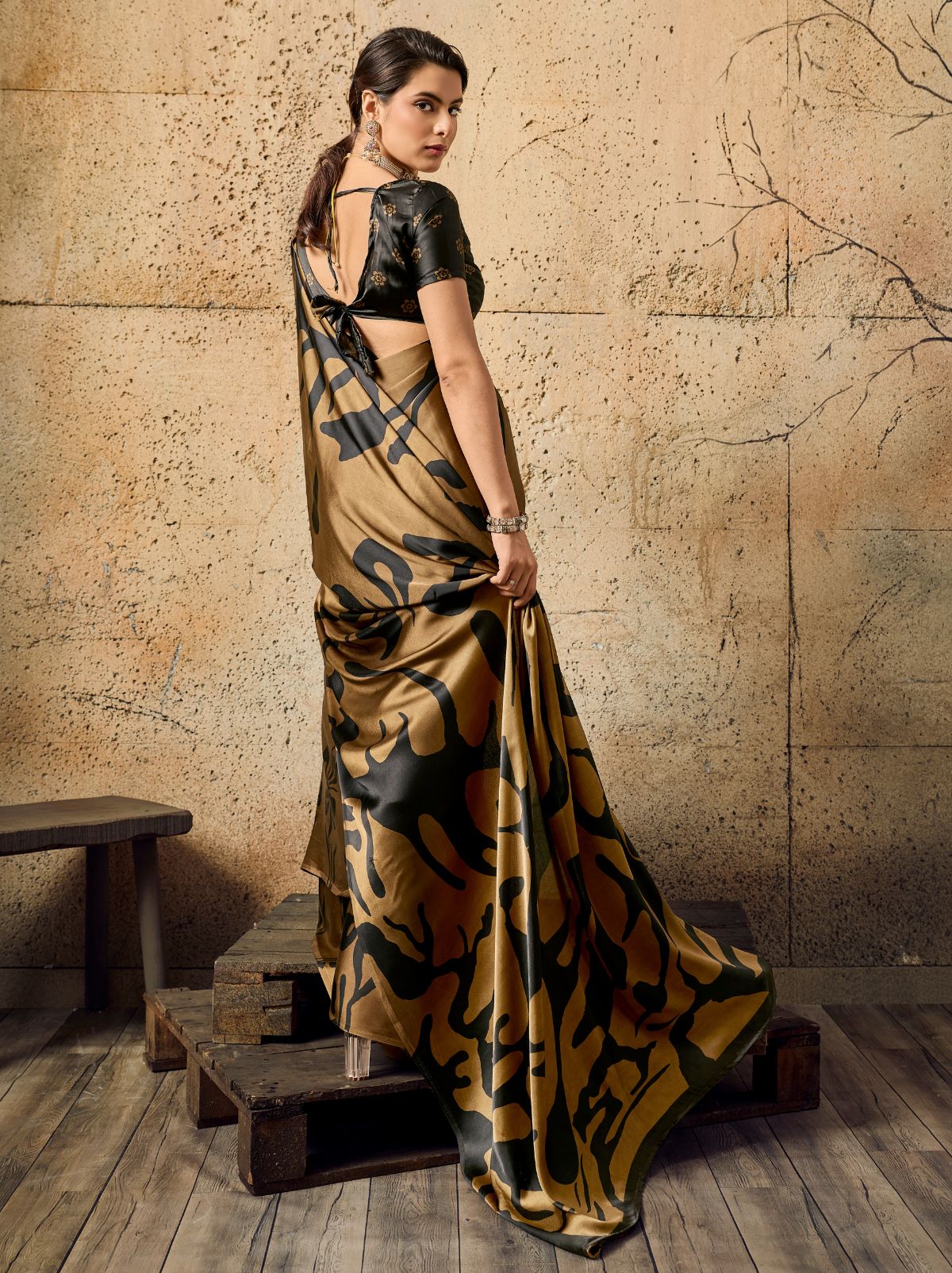 Metallic Copper Premium Modal Satin Silk Saree With Blouse Piece