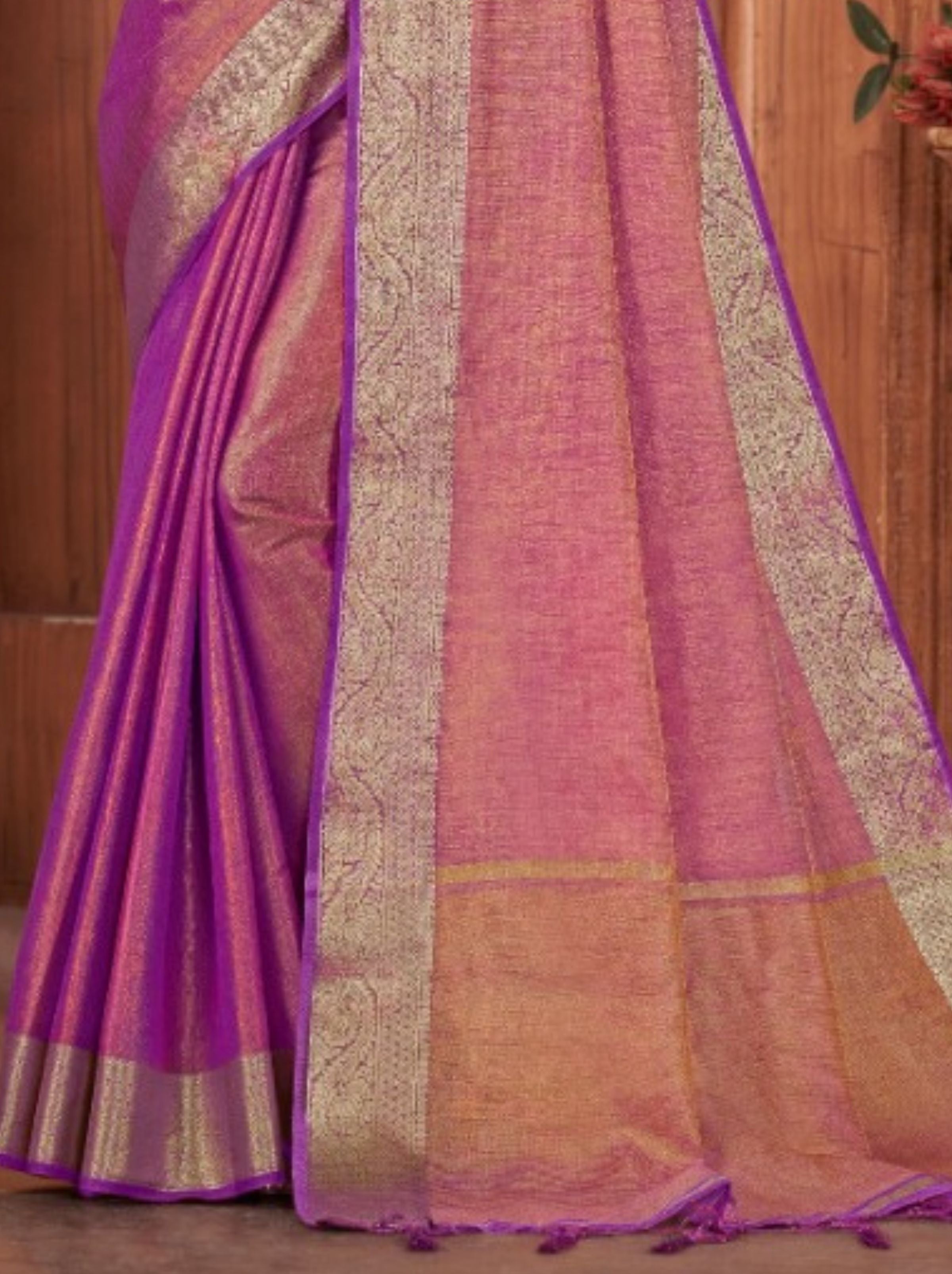 Mulberry Violet Linen Designer Saree - TrendOye