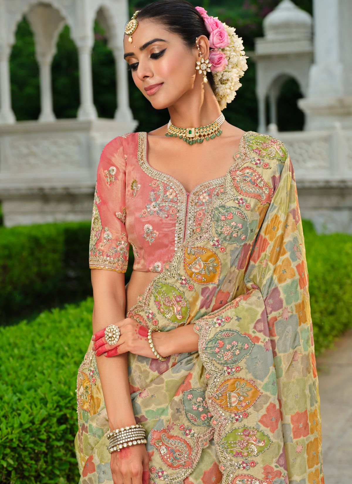 Multi-Color Designer Premium Silk Saree With Heavy Work - TrendOye