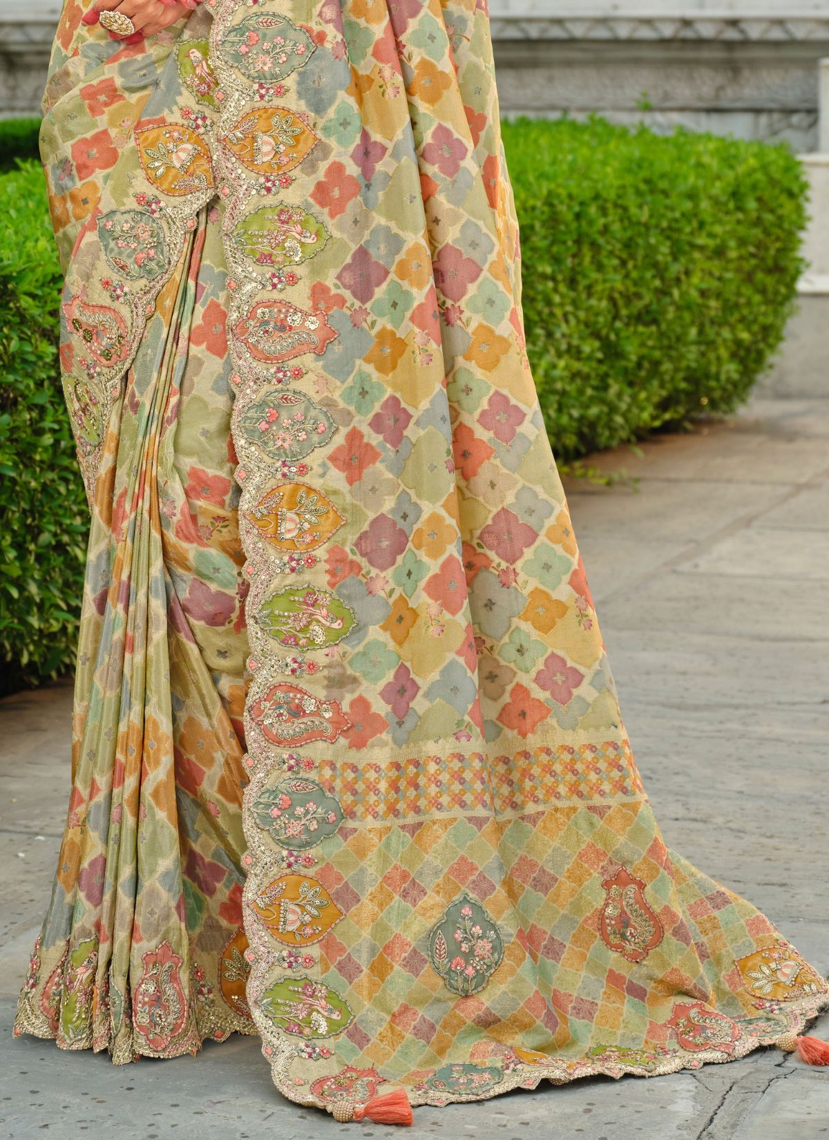 Multi-Color Designer Premium Silk Saree With Heavy Work - TrendOye
