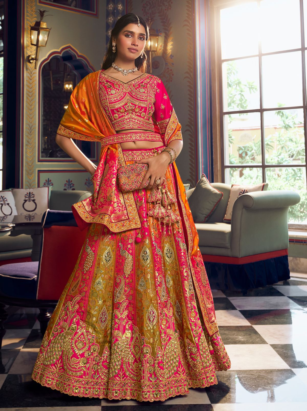 Multi-Color Exclusive Luxury Wedding Lehenga Set With Hand Embroidery Work