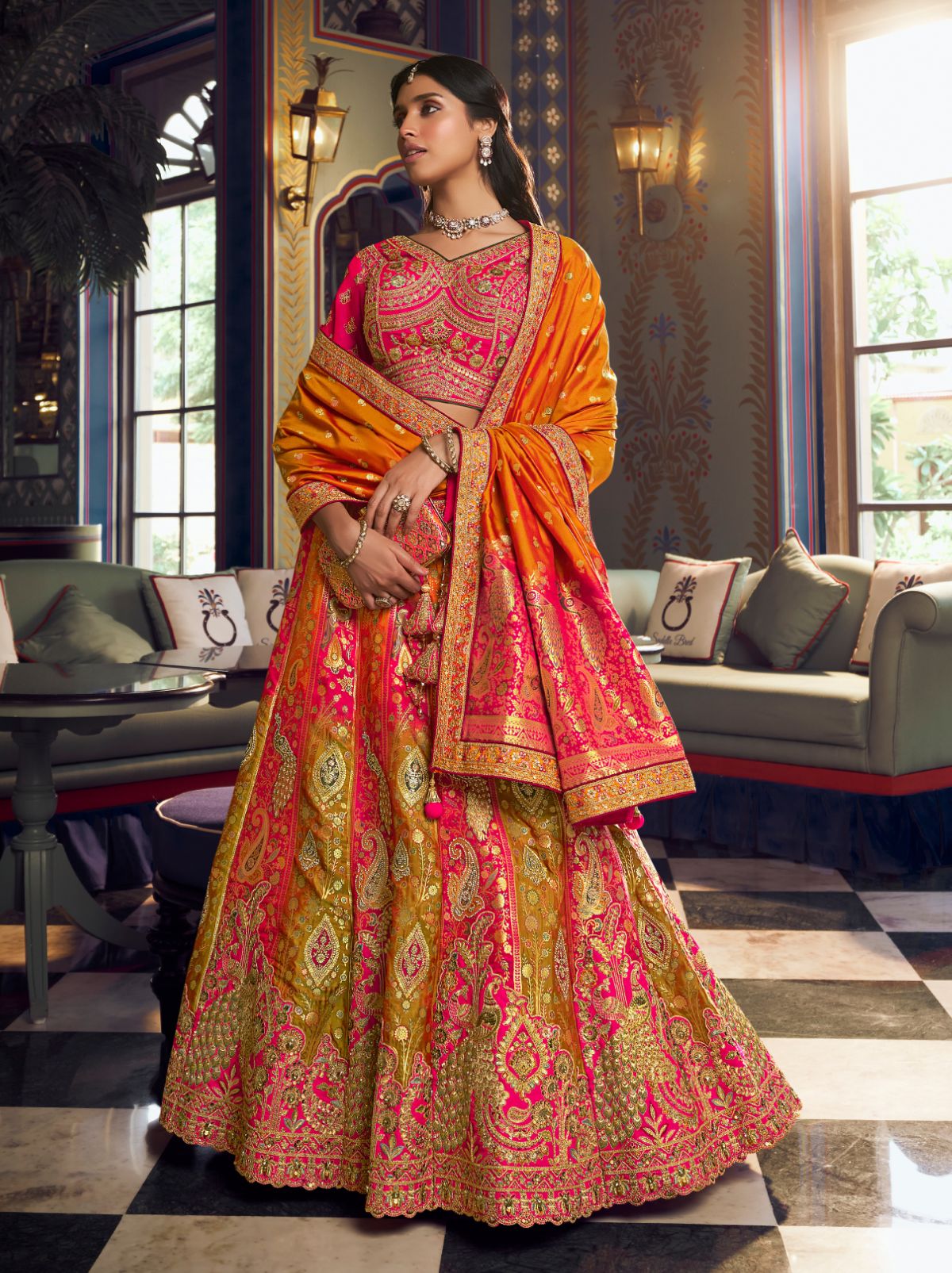 Multi-Color Exclusive Luxury Wedding Lehenga Set With Hand Embroidery Work