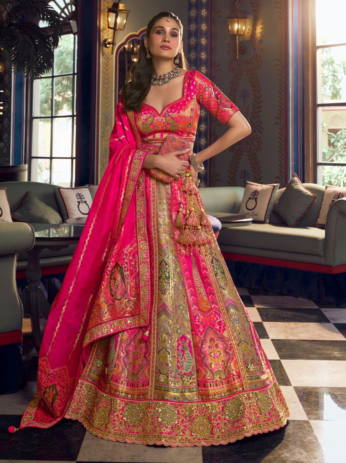 Multi-Color Exclusive Luxury Wedding Lehenga Set With Hand Embroidery Work