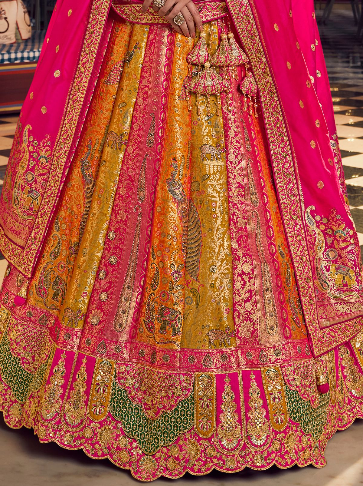 Multi-Color Exclusive Luxury Wedding Lehenga Set With Hand Embroidery Work