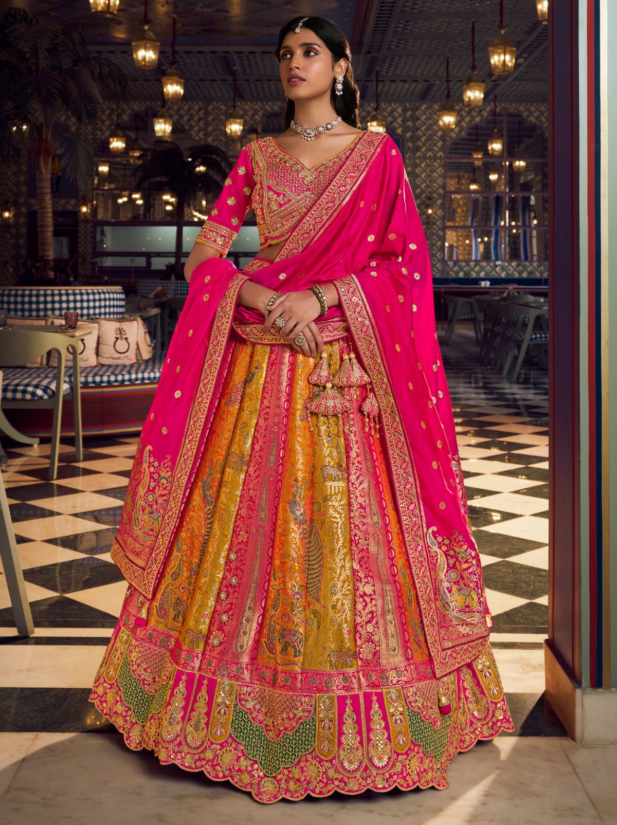 Multi-Color Exclusive Luxury Wedding Lehenga Set With Hand Embroidery Work
