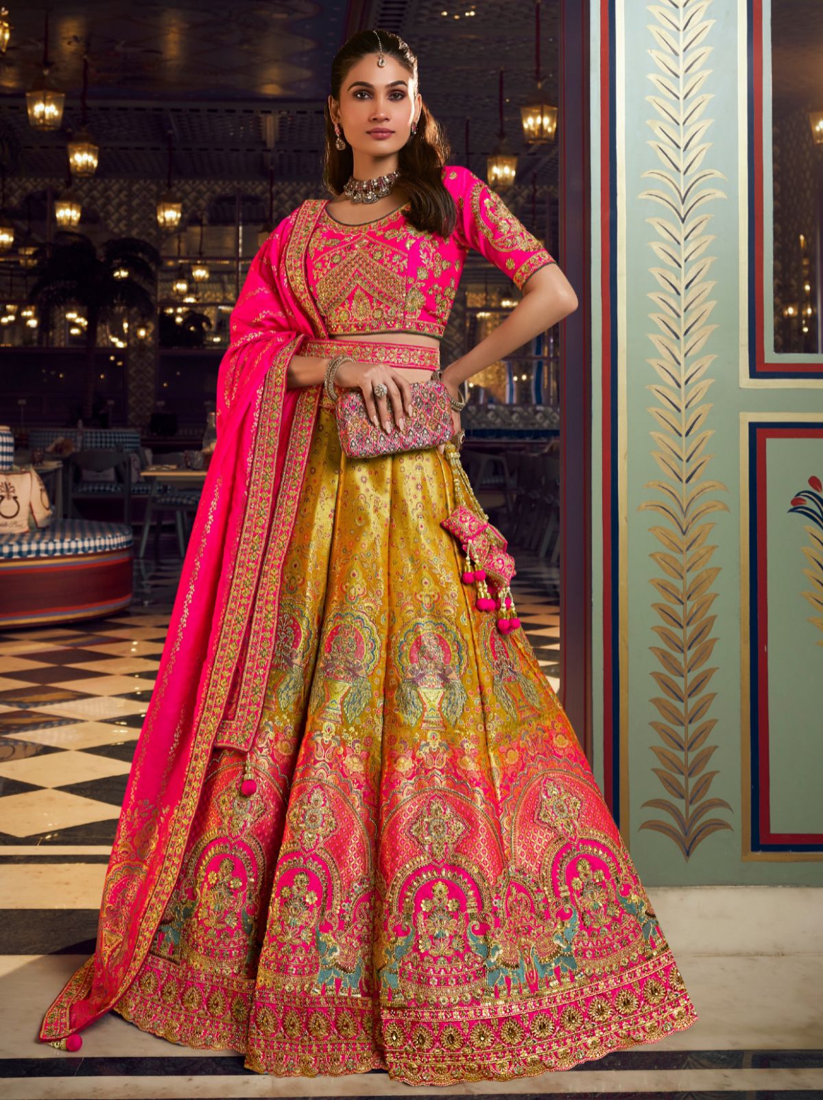 Multi-Color Exclusive Luxury Wedding Lehenga Set With Hand Embroidery Work