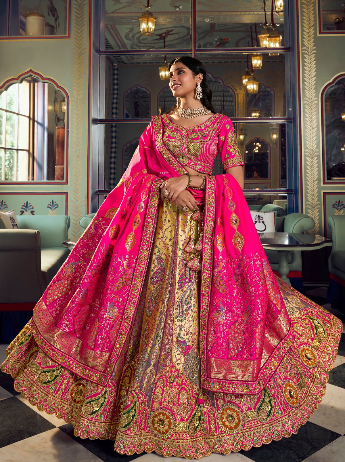 Multi-Color Exclusive Luxury Wedding Lehenga Set With Hand Embroidery Work