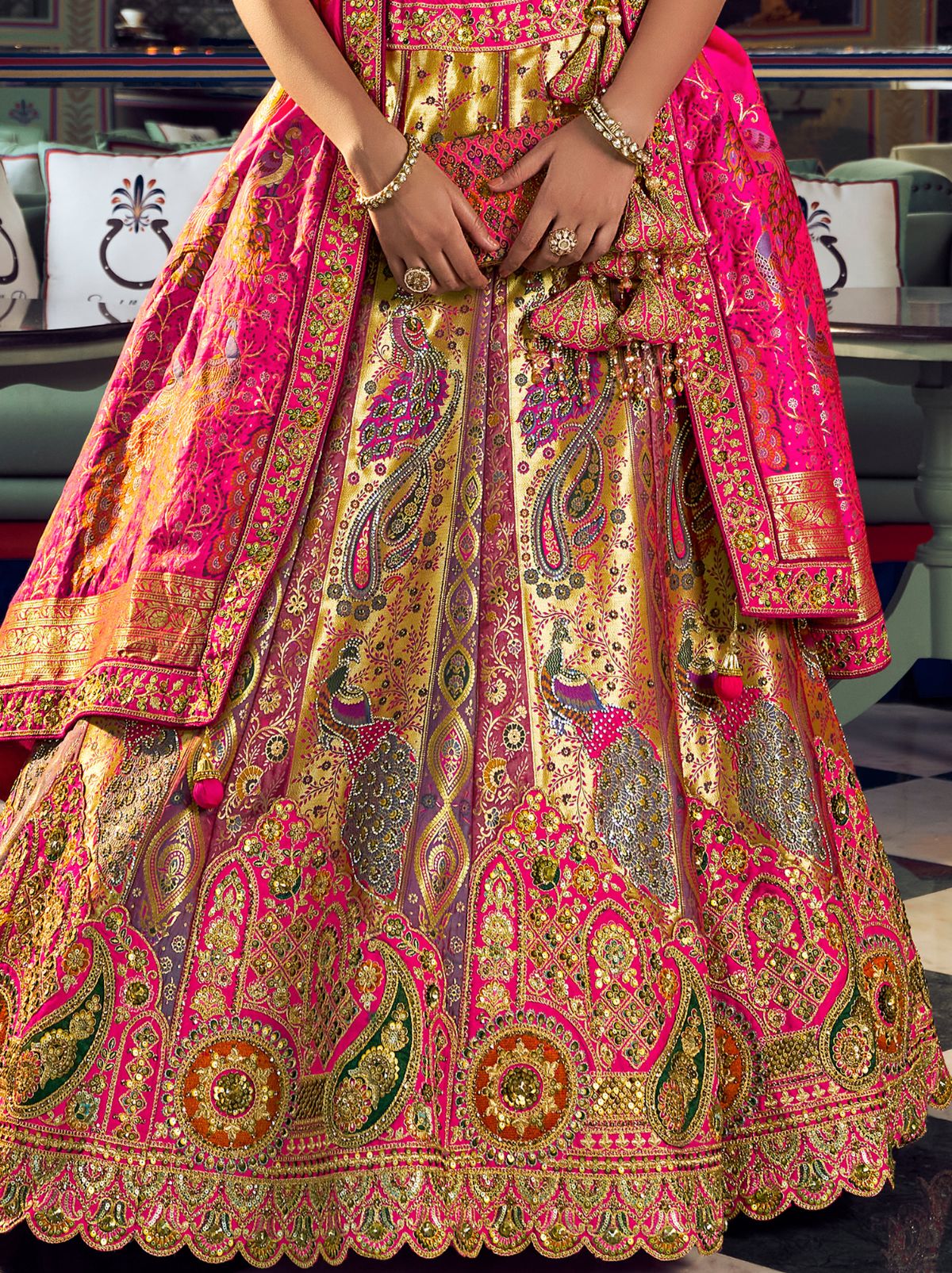 Multi-Color Exclusive Luxury Wedding Lehenga Set With Hand Embroidery Work