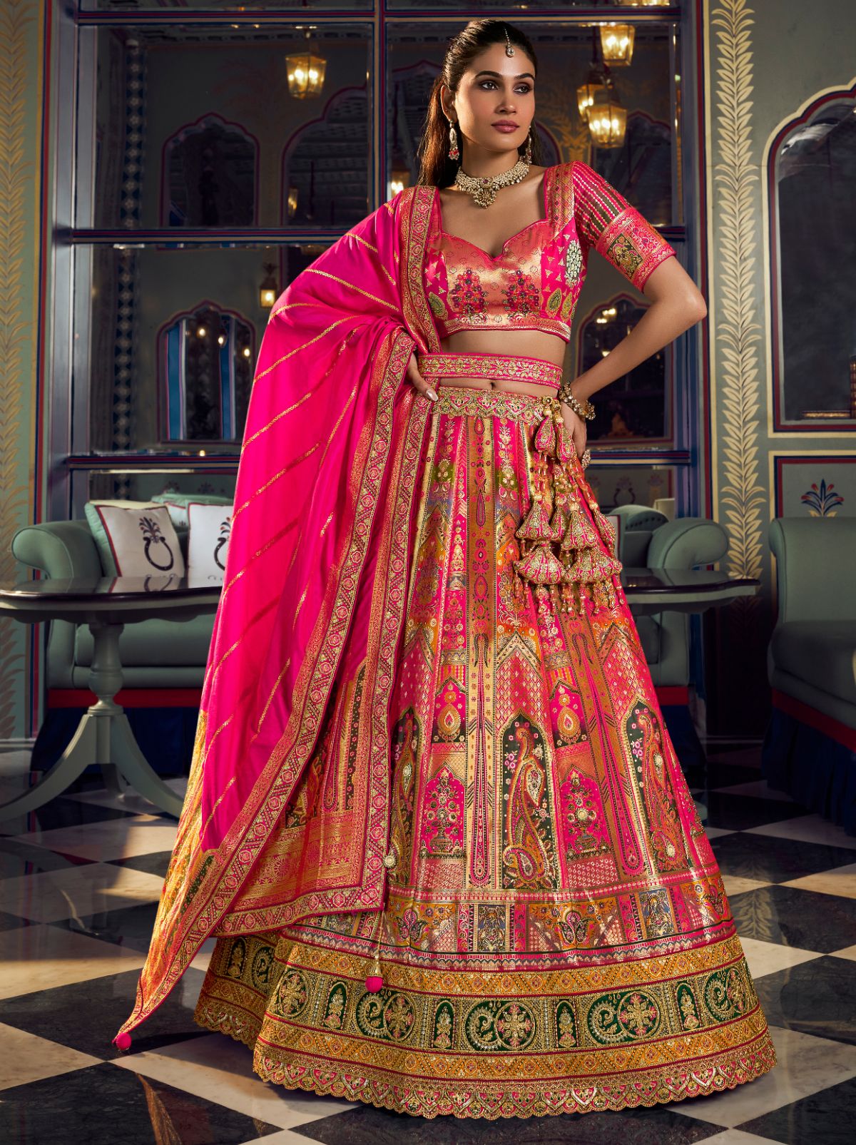 Multi-Color Exclusive Luxury Wedding Lehenga Set With Hand Embroidery Work