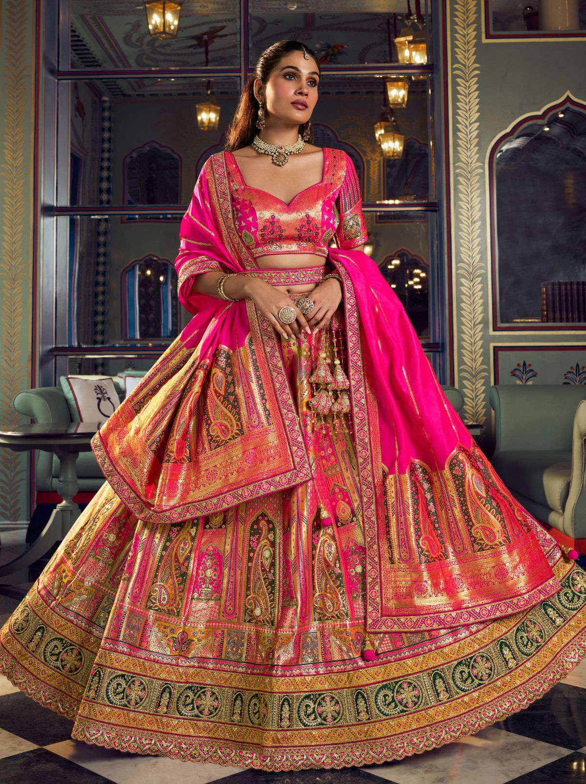 Multi-Color Exclusive Luxury Wedding Lehenga Set With Hand Embroidery Work