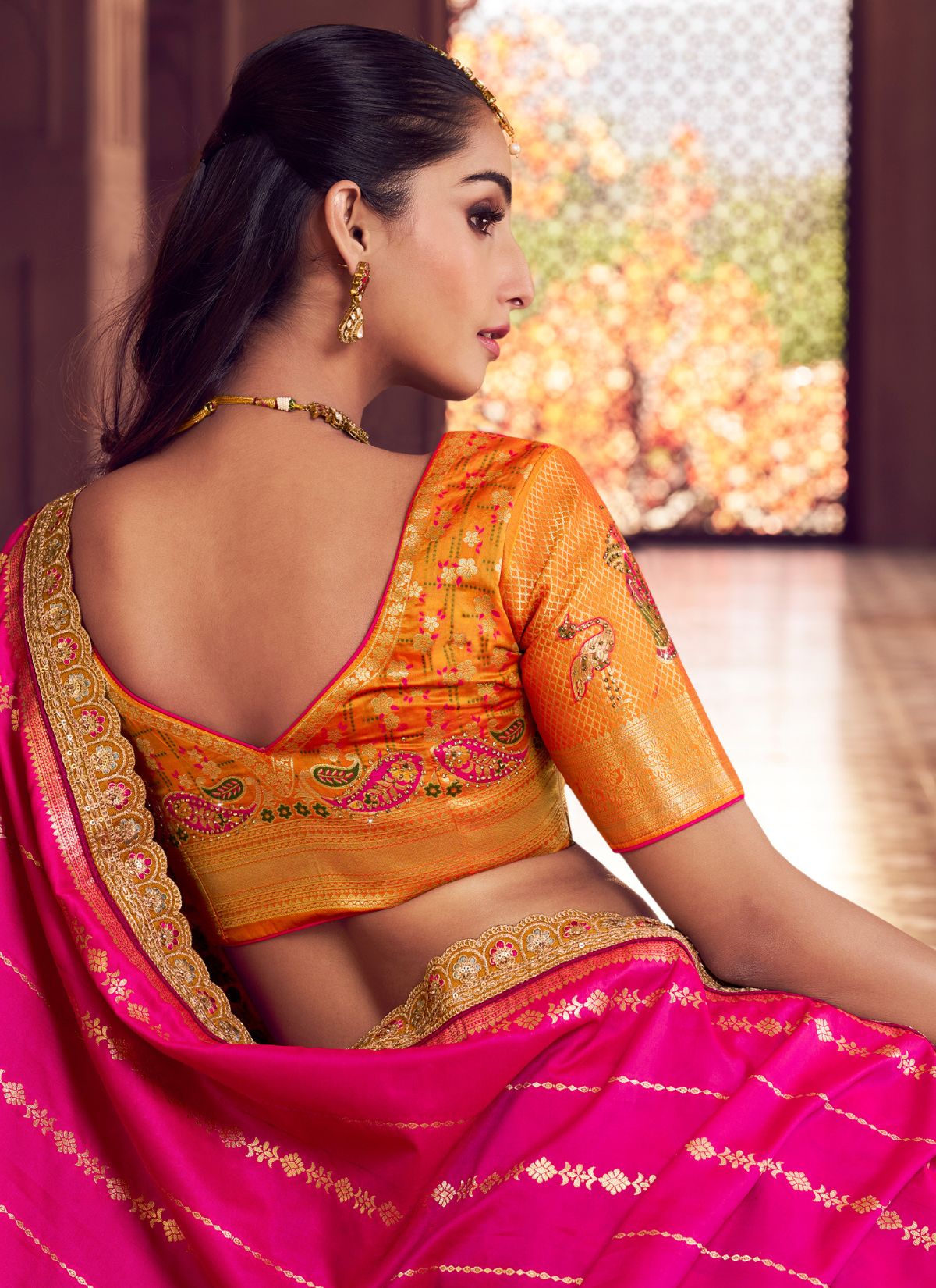 Multi-Color Royal Wedding Banarasi Lehenga Set With Sequin & Zari Work - TrendOye