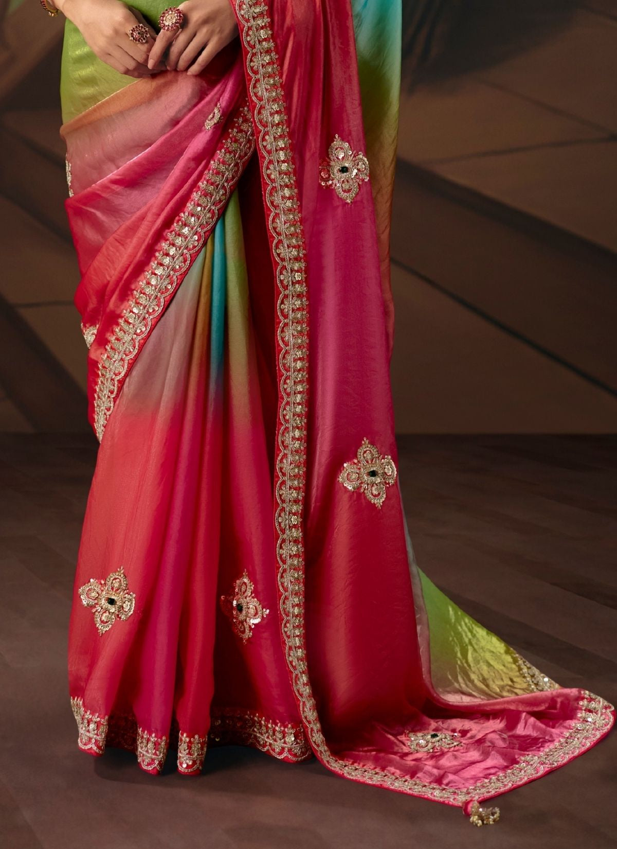 Multicolor Celebration Fancy Saree With Premium Blouse Piece - TrendOye