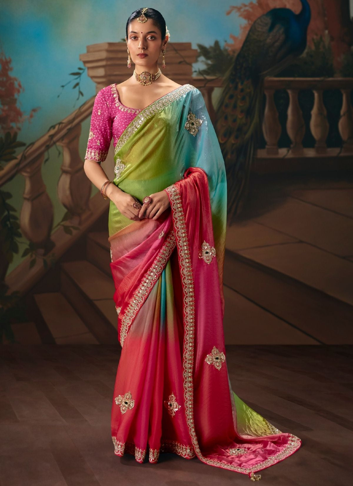 Multicolor Celebration Fancy Saree With Premium Blouse Piece - TrendOye