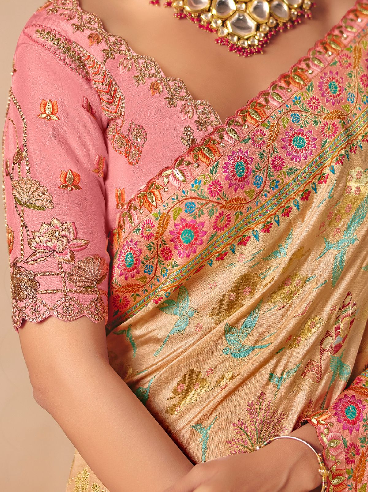 Multicolor Designer Dola Silk Saree with Embroidery