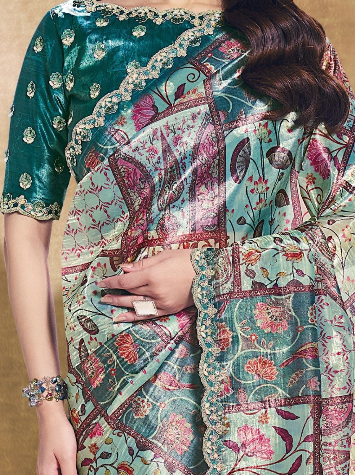 Multicolor Premium Two Tone Paper Silk Saree WIth Blouse Piece - TrendOye