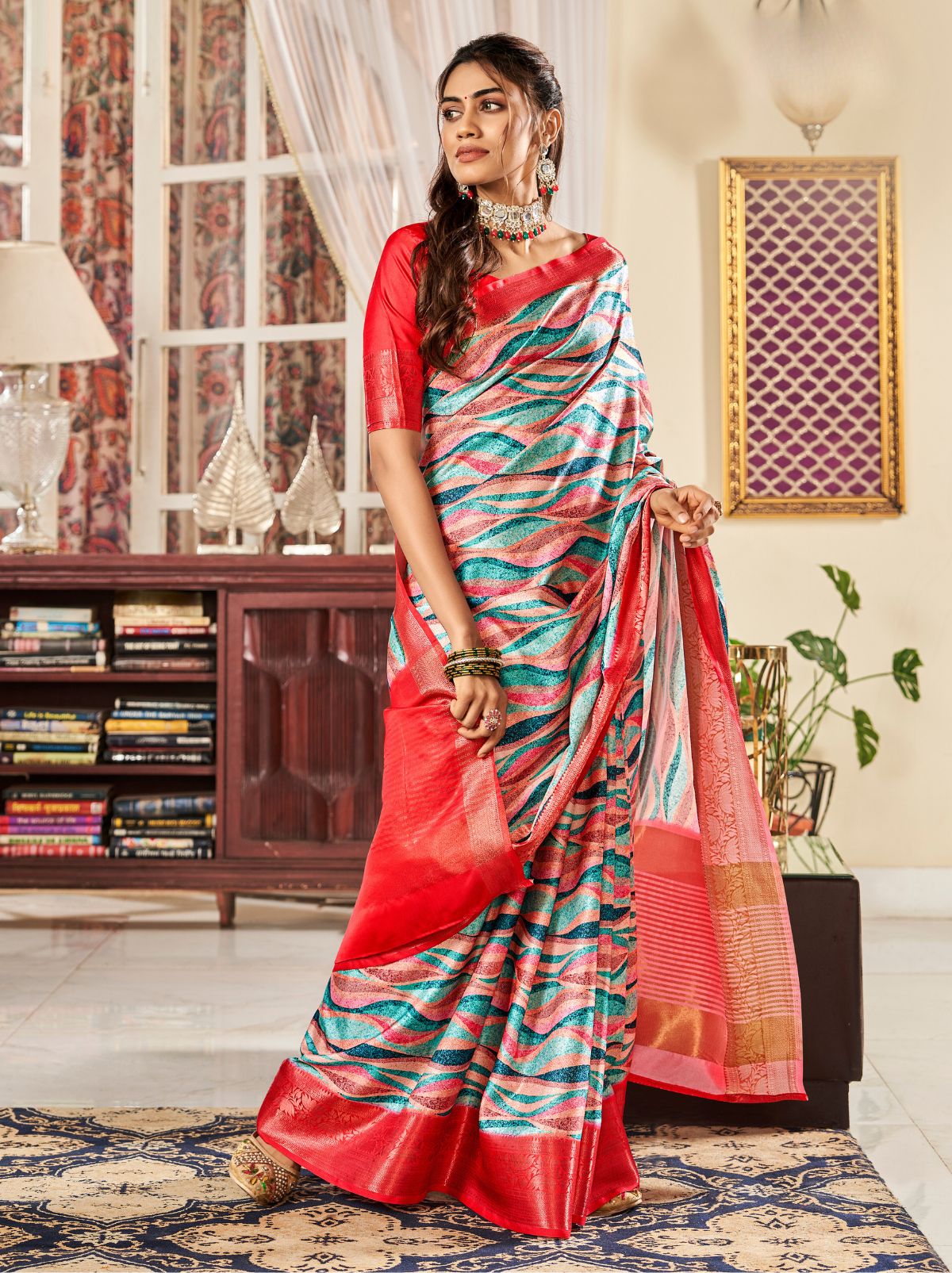 Multicolor Designer Satin Silk Saree - TrendOye