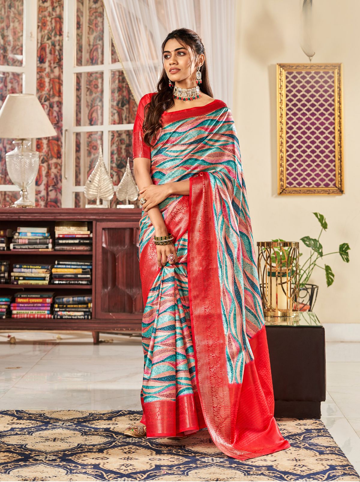 Multicolor Designer Satin Silk Saree - TrendOye