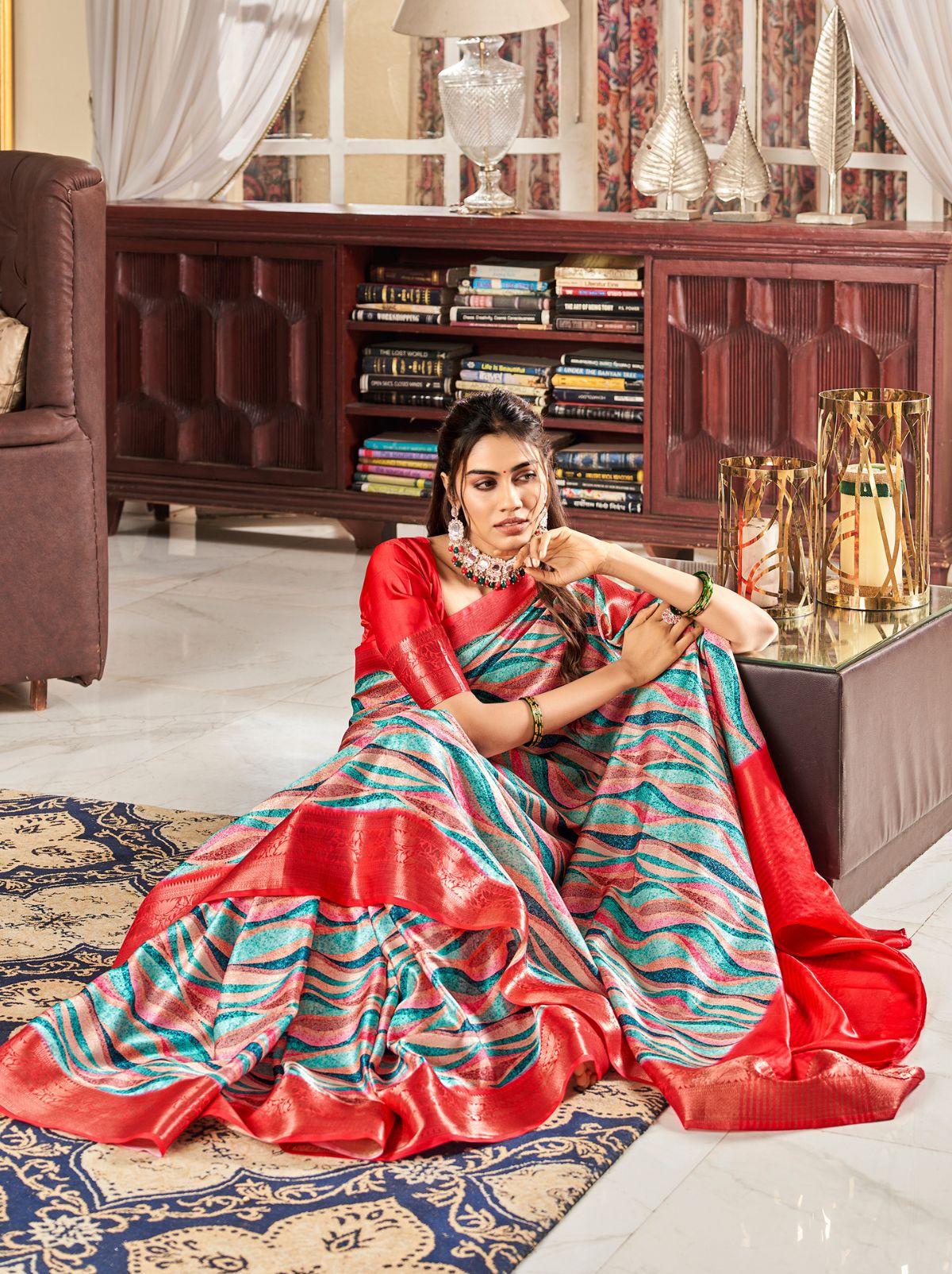 Multicolor Designer Satin Silk Saree - TrendOye