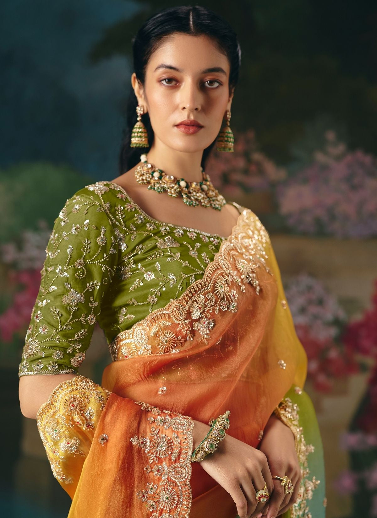 Multicolor Wedding & Party Fancy Saree With Premium Blouse Piece - TrendOye