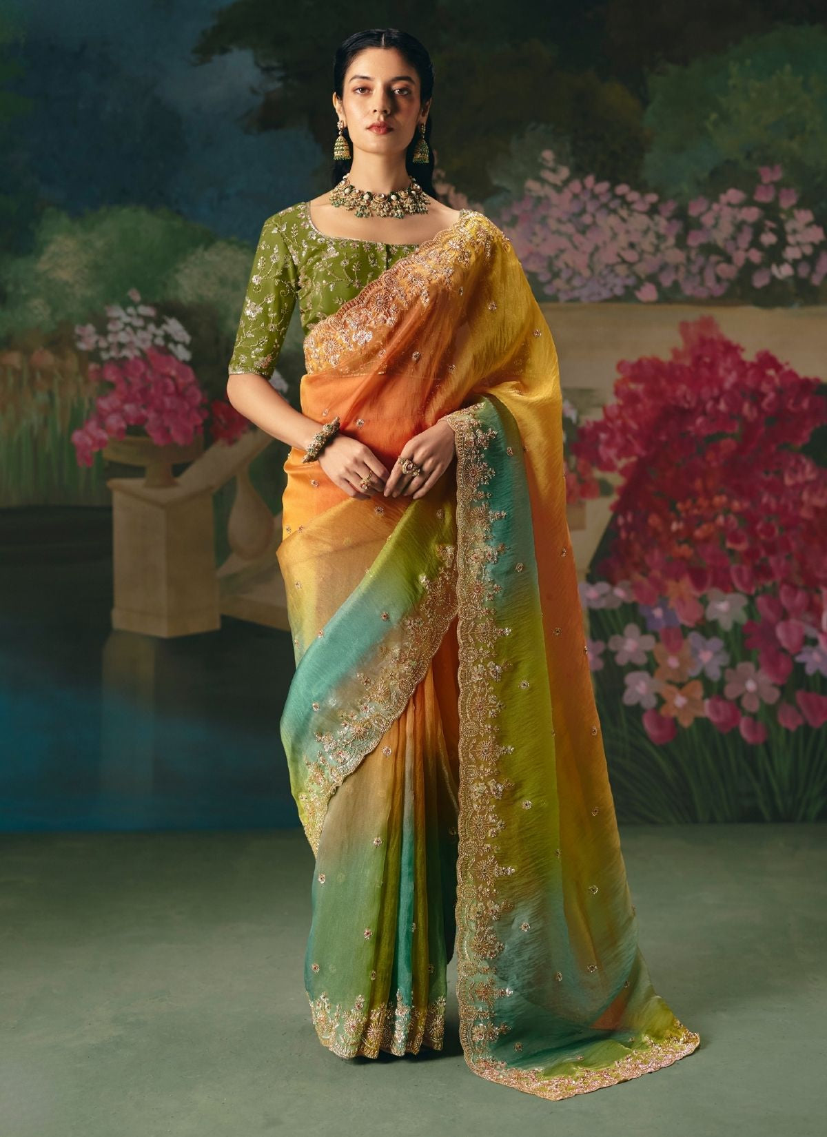 Multicolor Wedding & Party Fancy Saree With Premium Blouse Piece - TrendOye