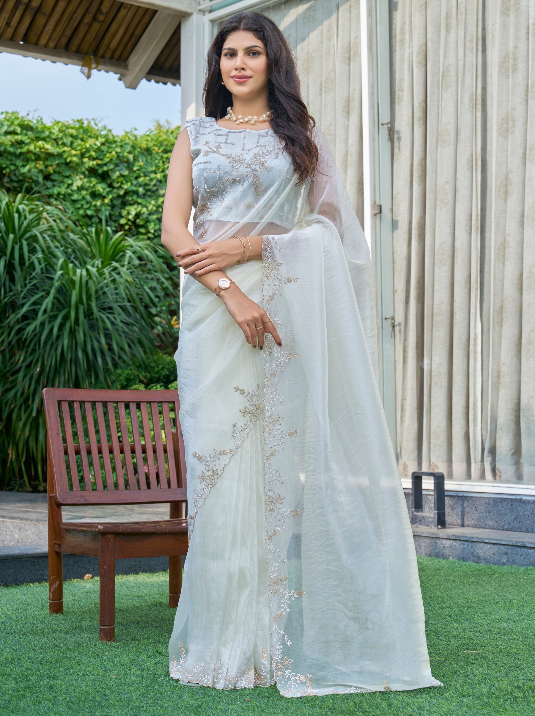 Off White Celebration Saree - TrendOye
