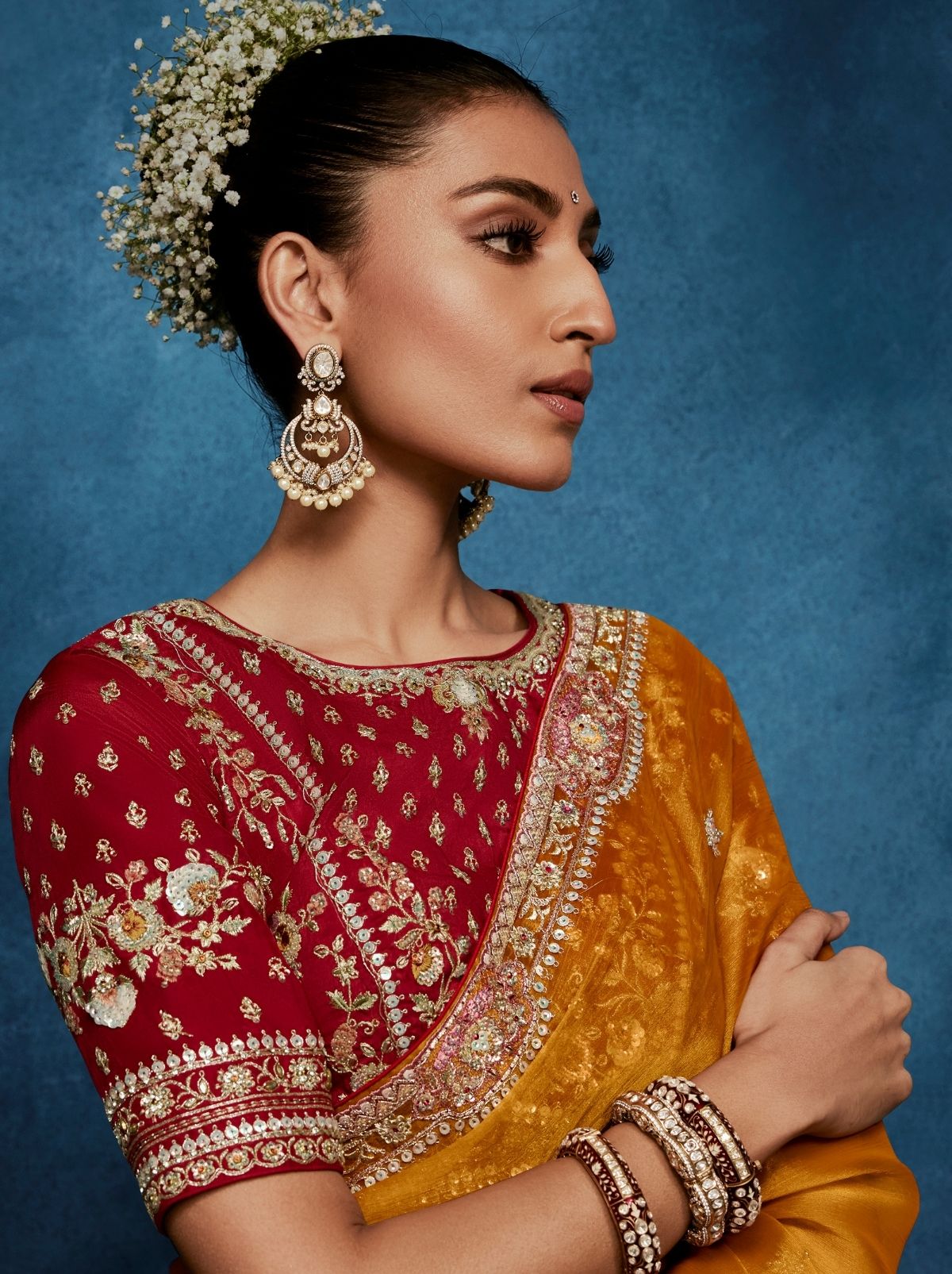 Apricot Orange Celebration Fancy Saree With Premium Blouse - TrendOye