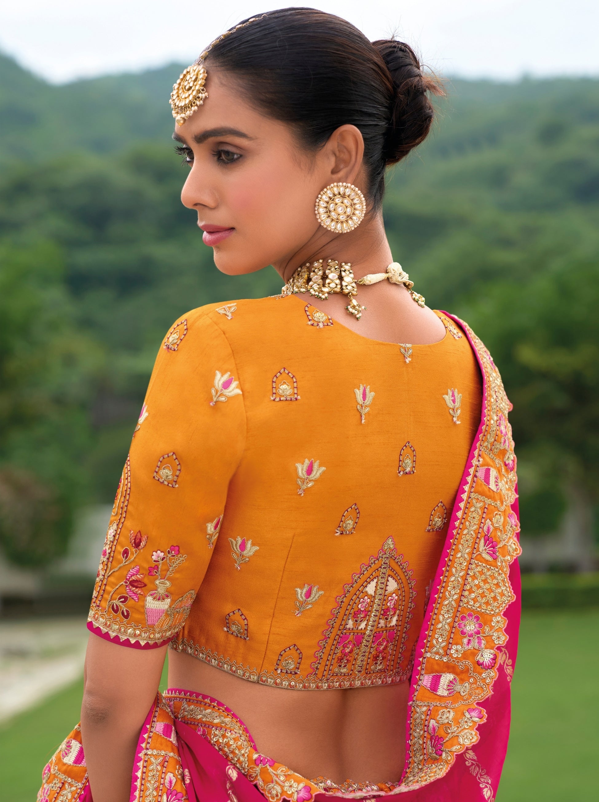 Tangerine Orange Wedding Lehenga Set With Thread Embroidery - TrendOye