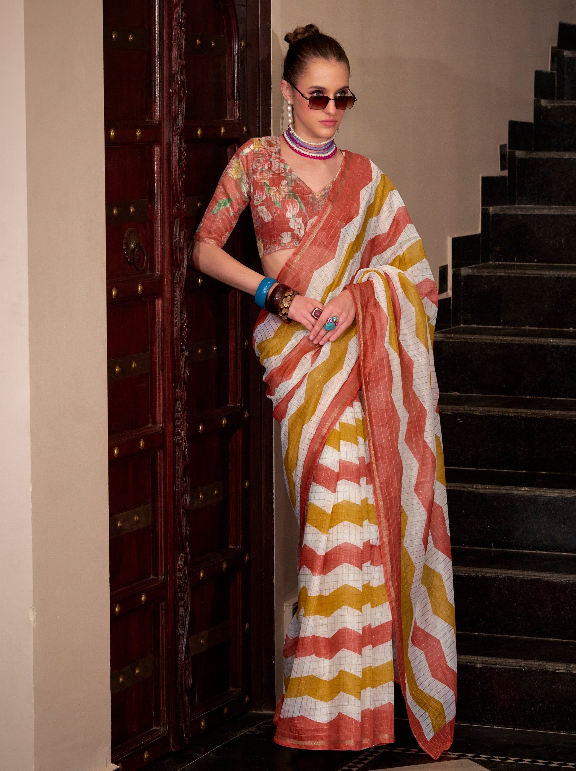 Sunset Orange Celebration Saree - TrendOye