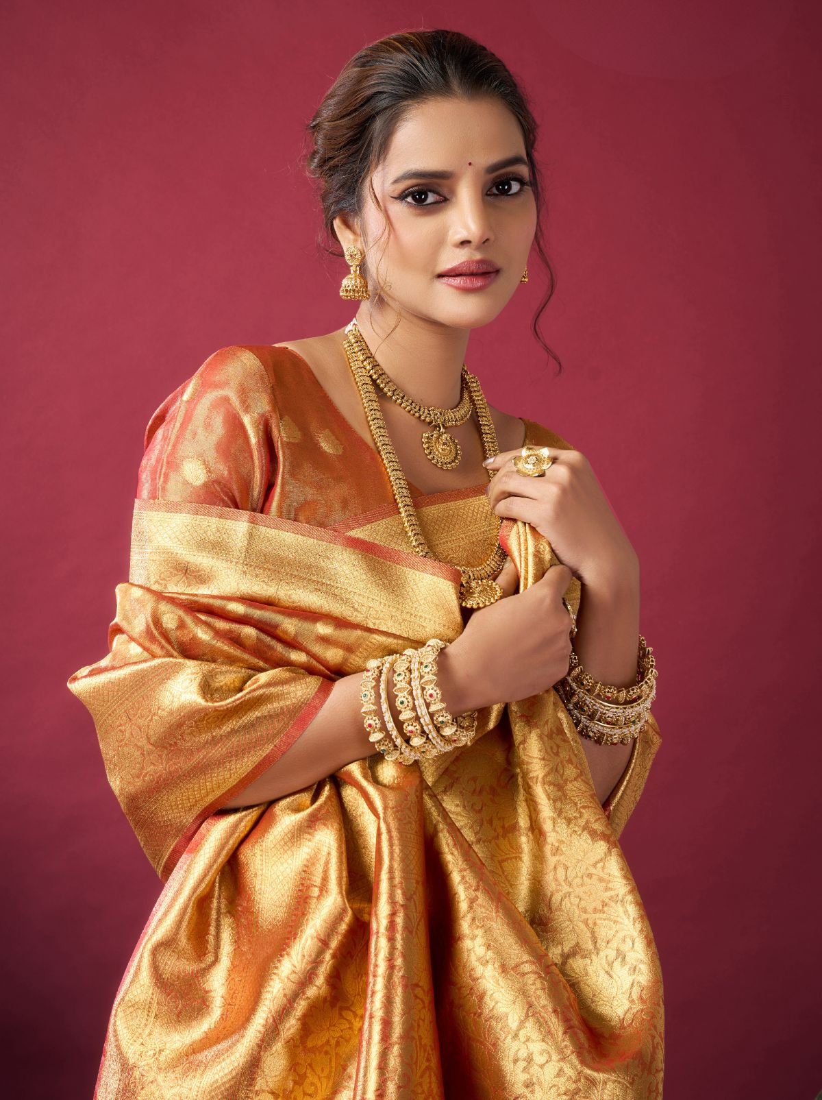 Copper Orange Designer Tissue Silk Saree with Tassel Border