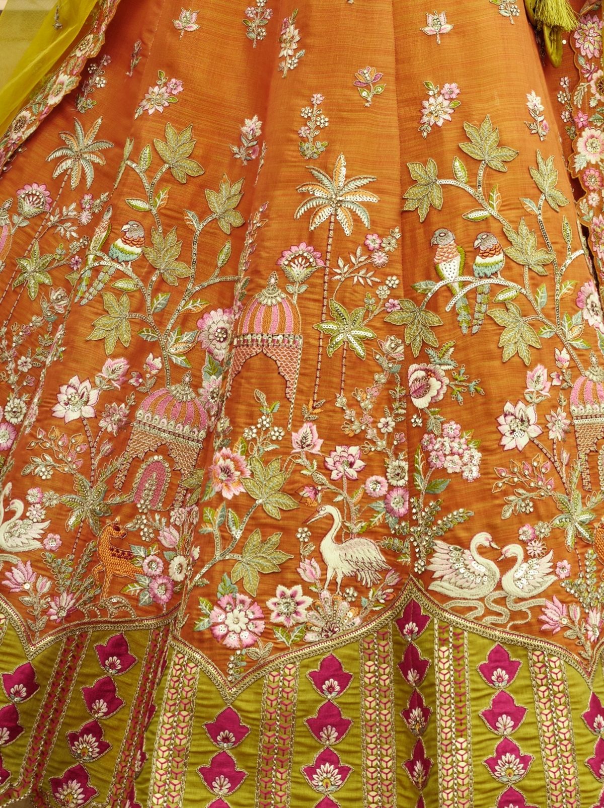 Tangerine Orange Designer Wedding Lehenga Set With Cut Work Border