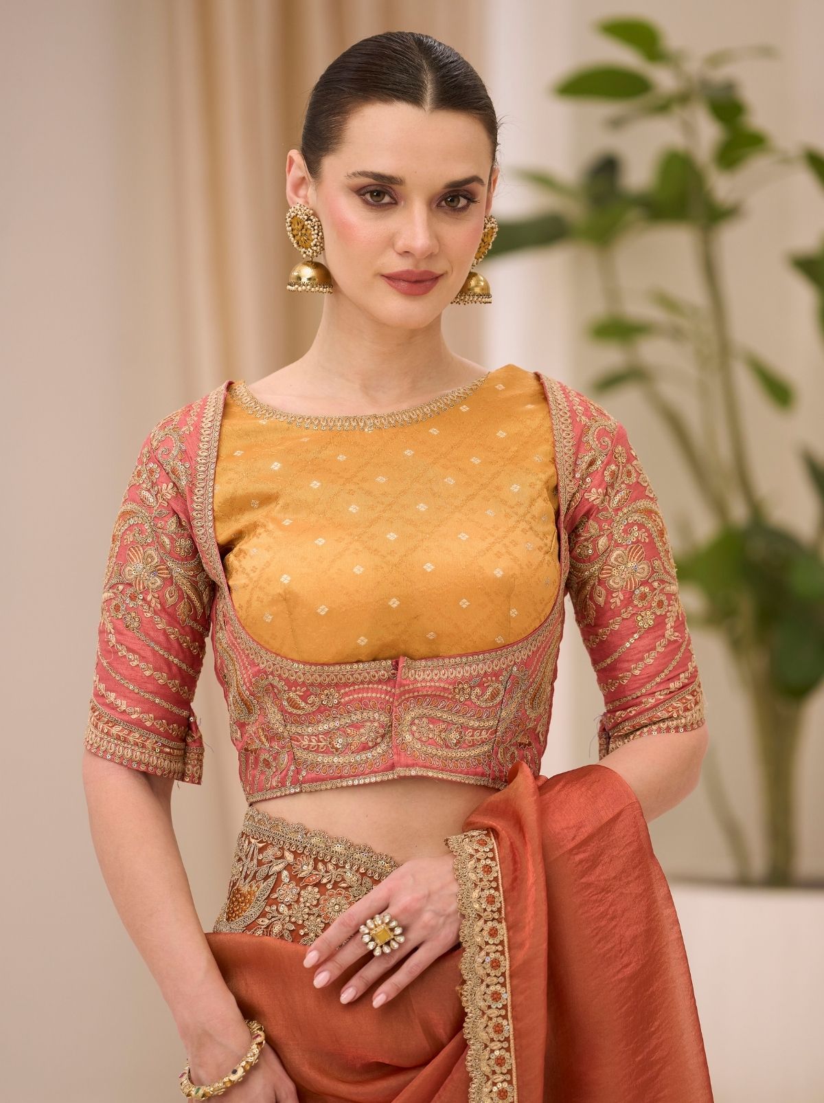 Yam Orange Designer Wedding saree With Blouse Piece - TrendOye