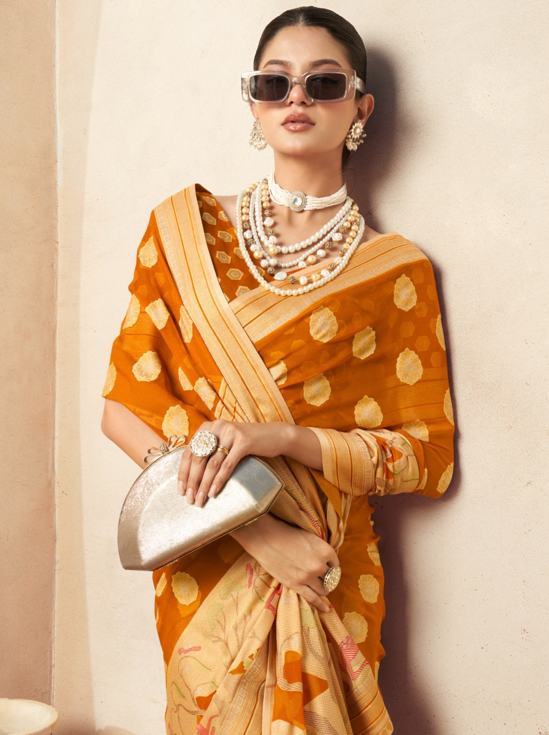 Pumpkin Orange Celebration Saree - TrendOye