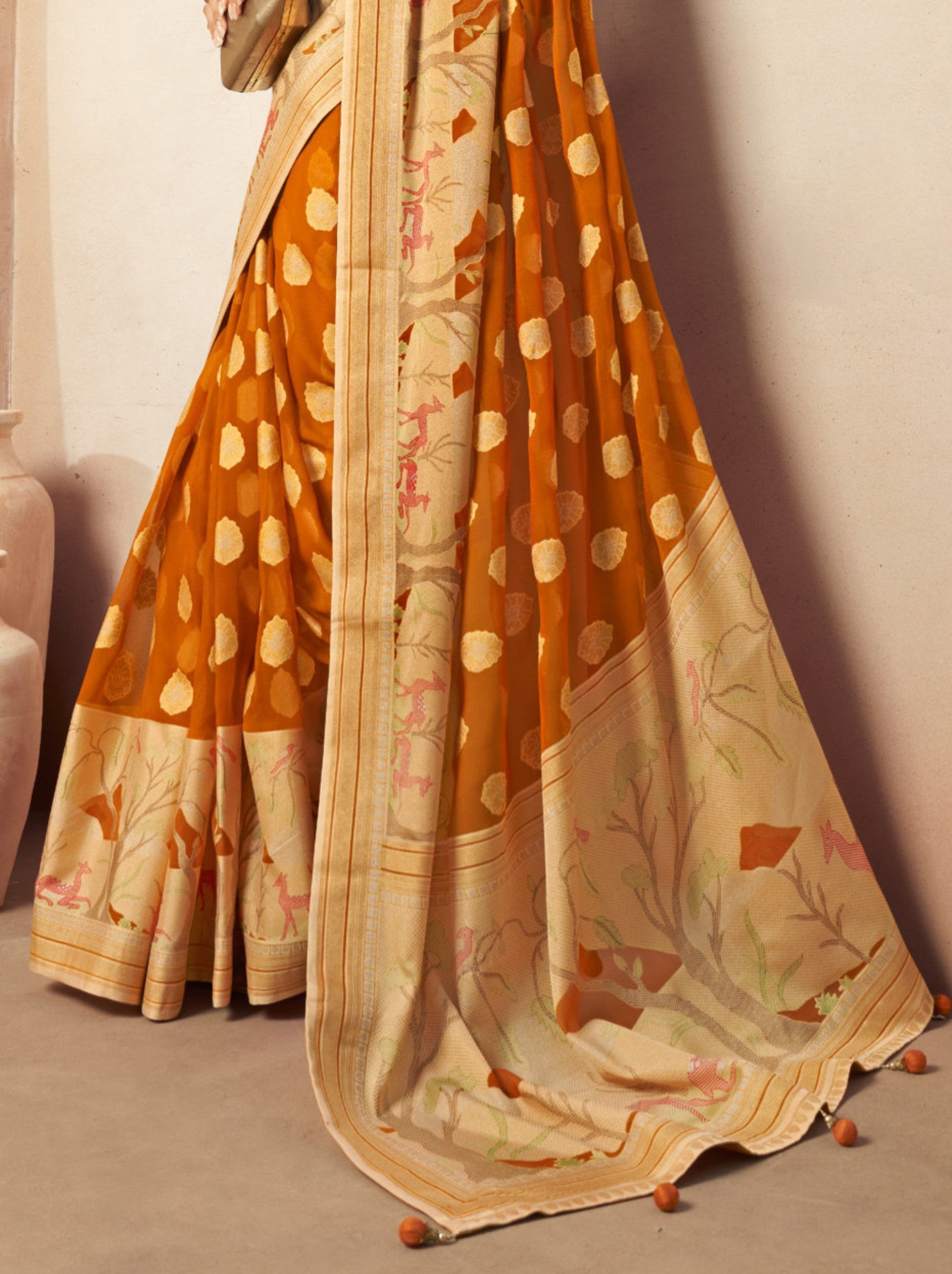 Pumpkin Orange Celebration Saree - TrendOye