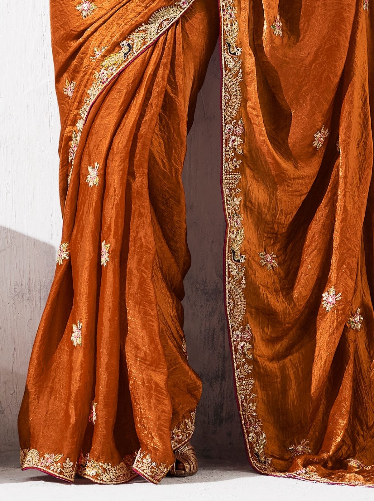 Squash Orange Fancy Silk Saree with Beautiful Blouse Piece