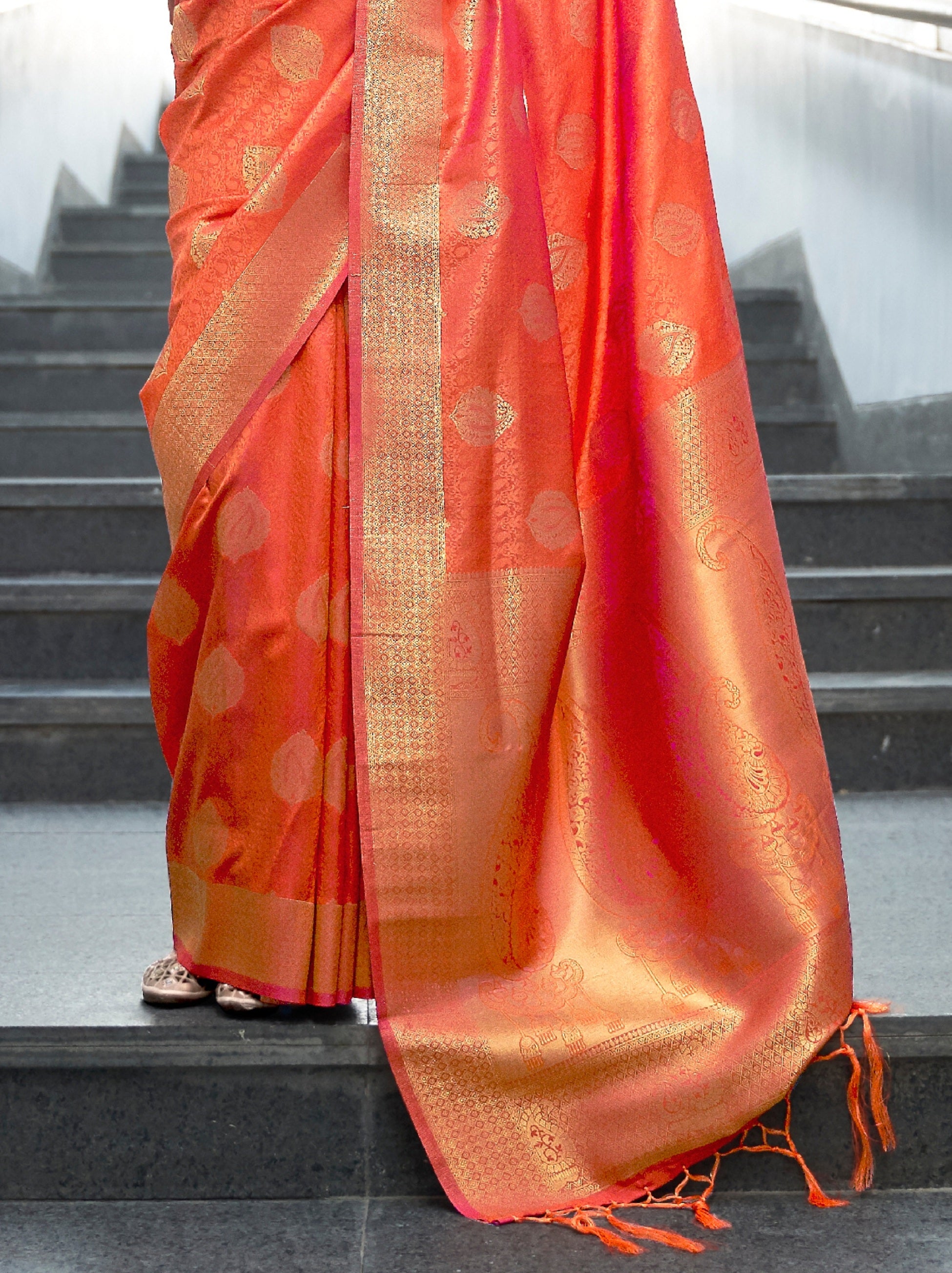 Hot Orange Fancy Soft Silk Saree With Blouse Piece - TrendOye