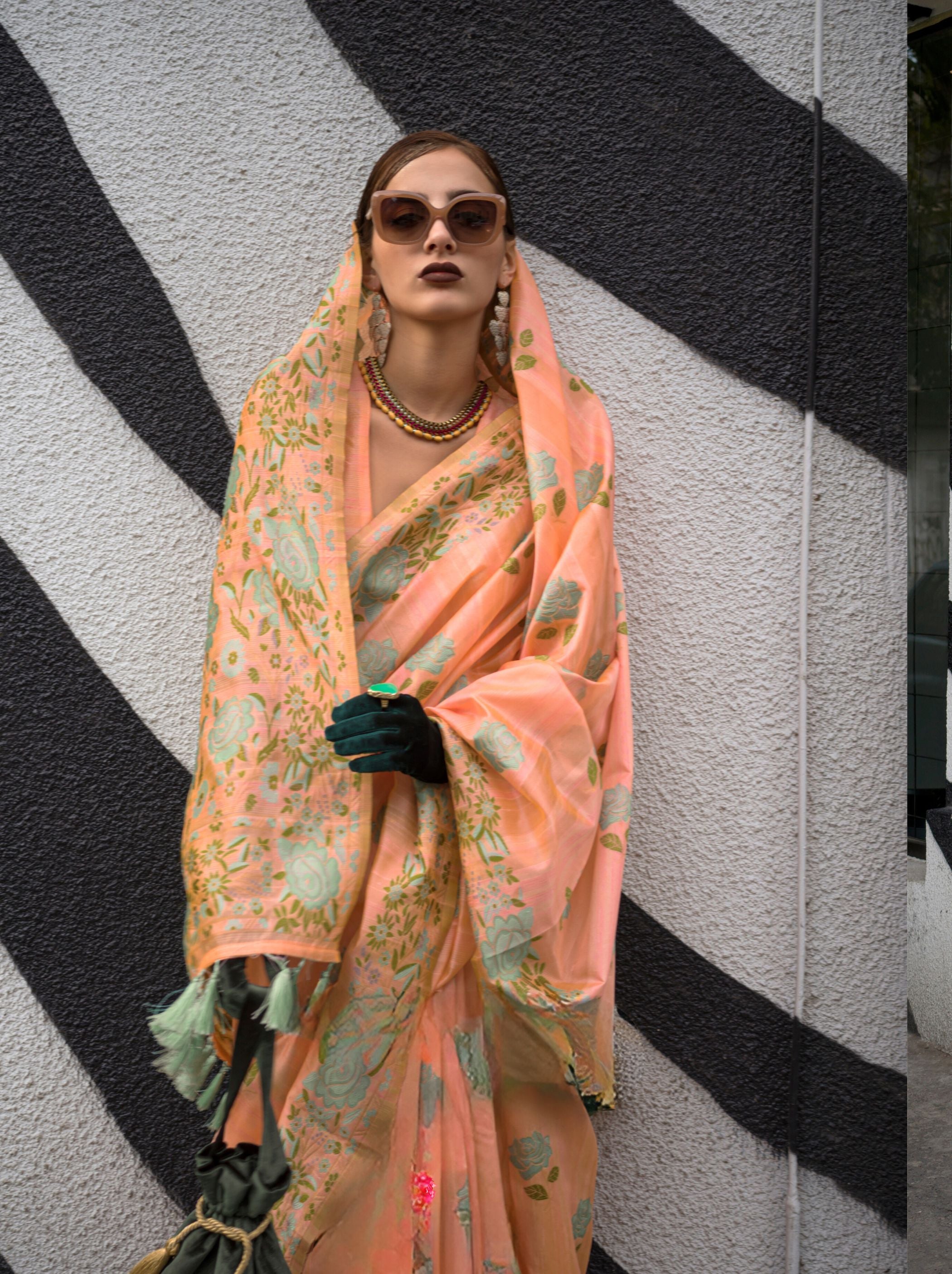 Heather Peach Designer Saree - TrendOye