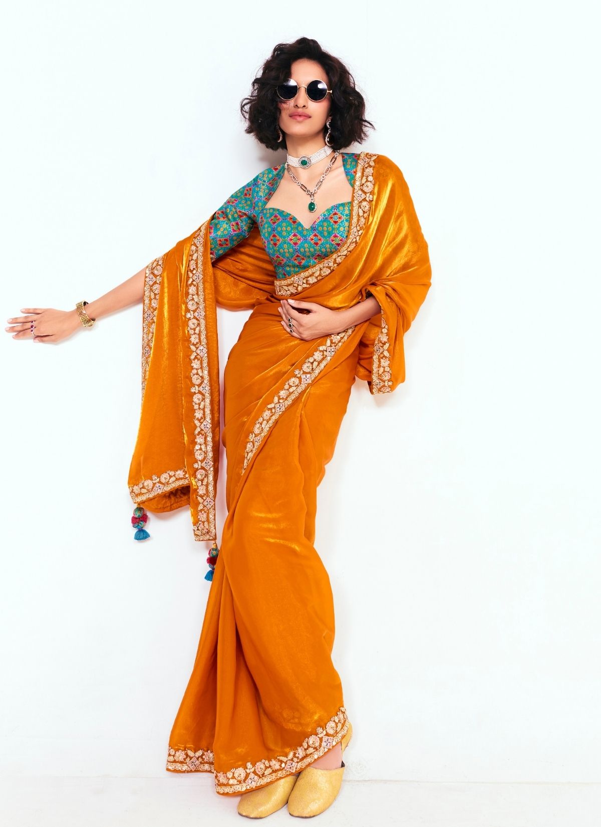 Pumpkin Orange Party Fancy Premium Saree With Fine Blouse Piece - TrendOye