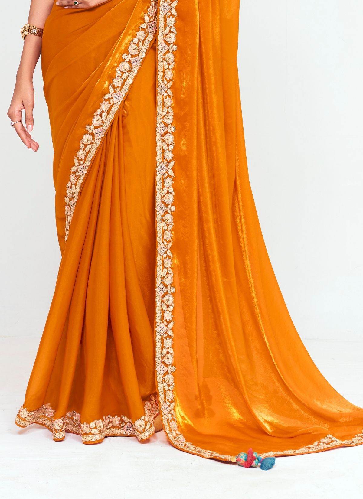 Pumpkin Orange Party Fancy Premium Saree With Fine Blouse Piece - TrendOye