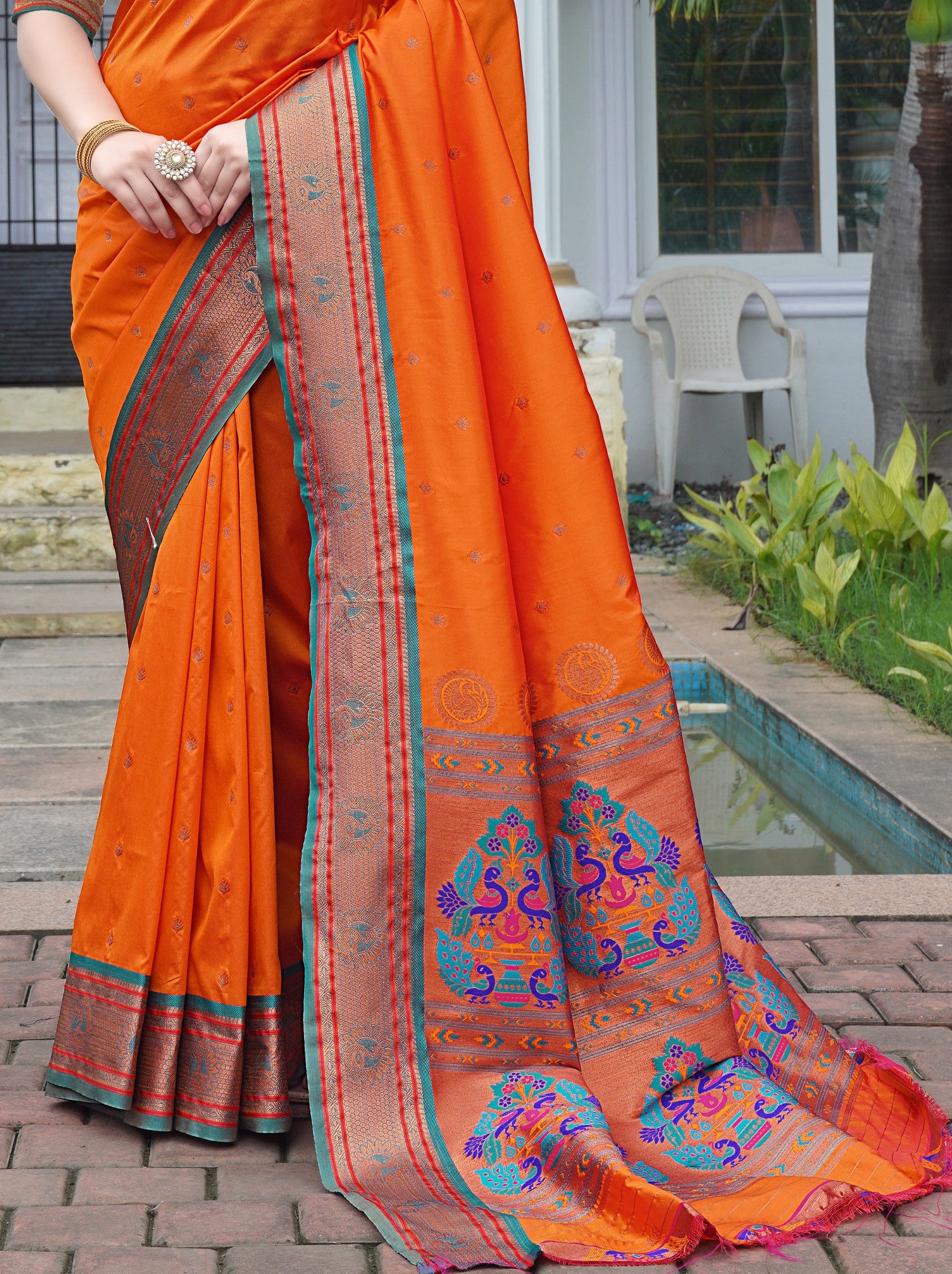 Tiger Orange Festive Saree - TrendOye