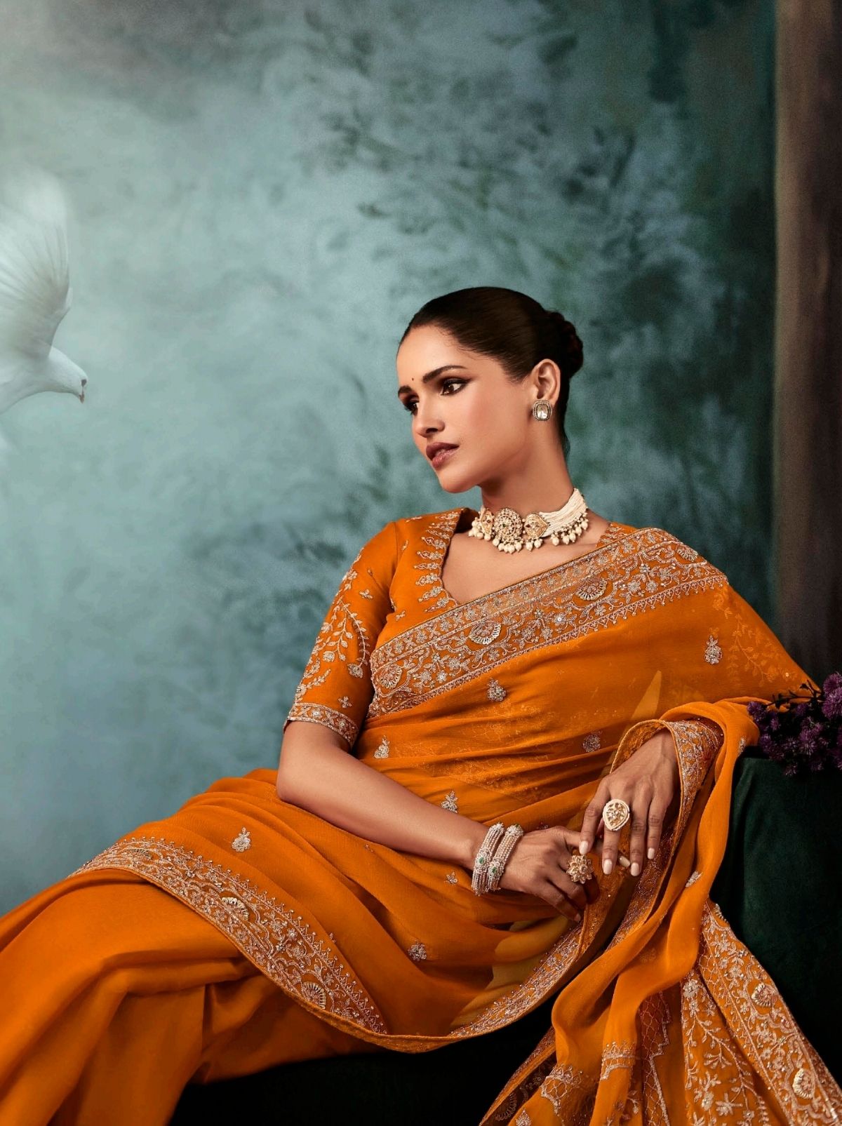 Apricot Orange Premium Fancy Silk Saree With Tassels