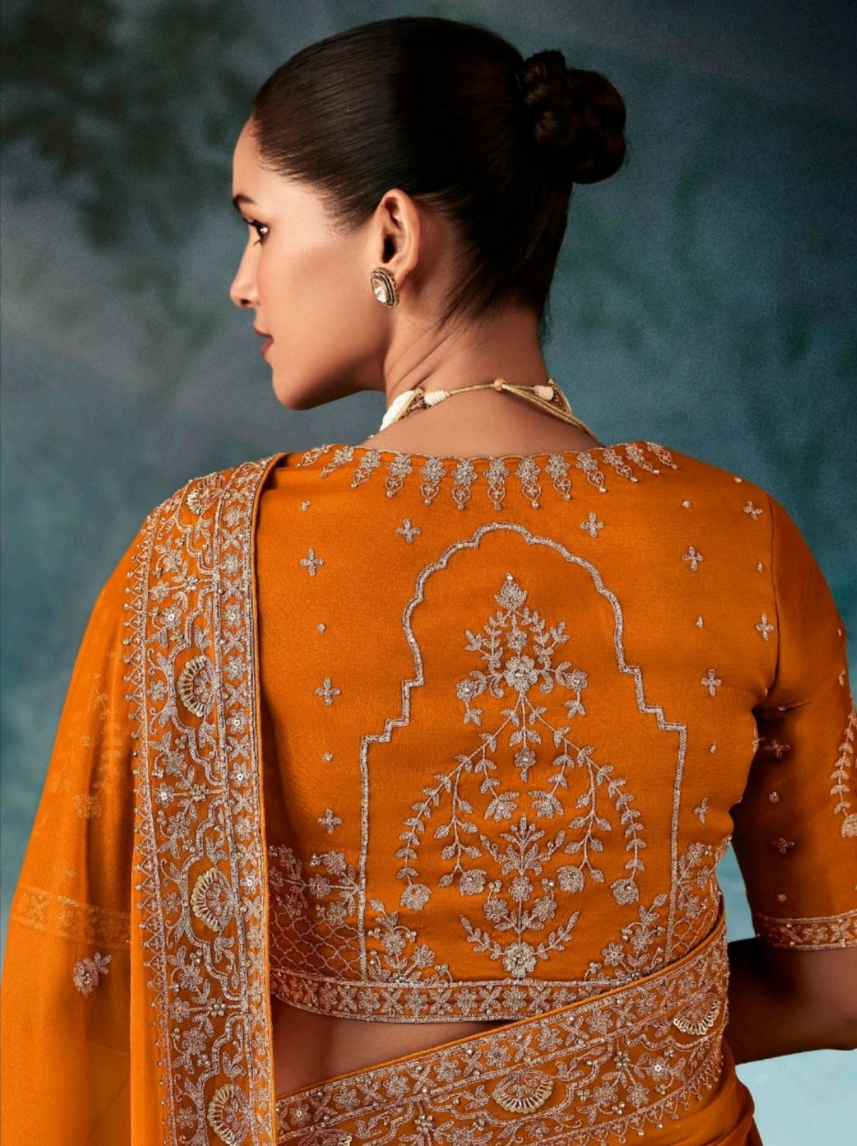 Apricot Orange Premium Fancy Silk Saree With Tassels