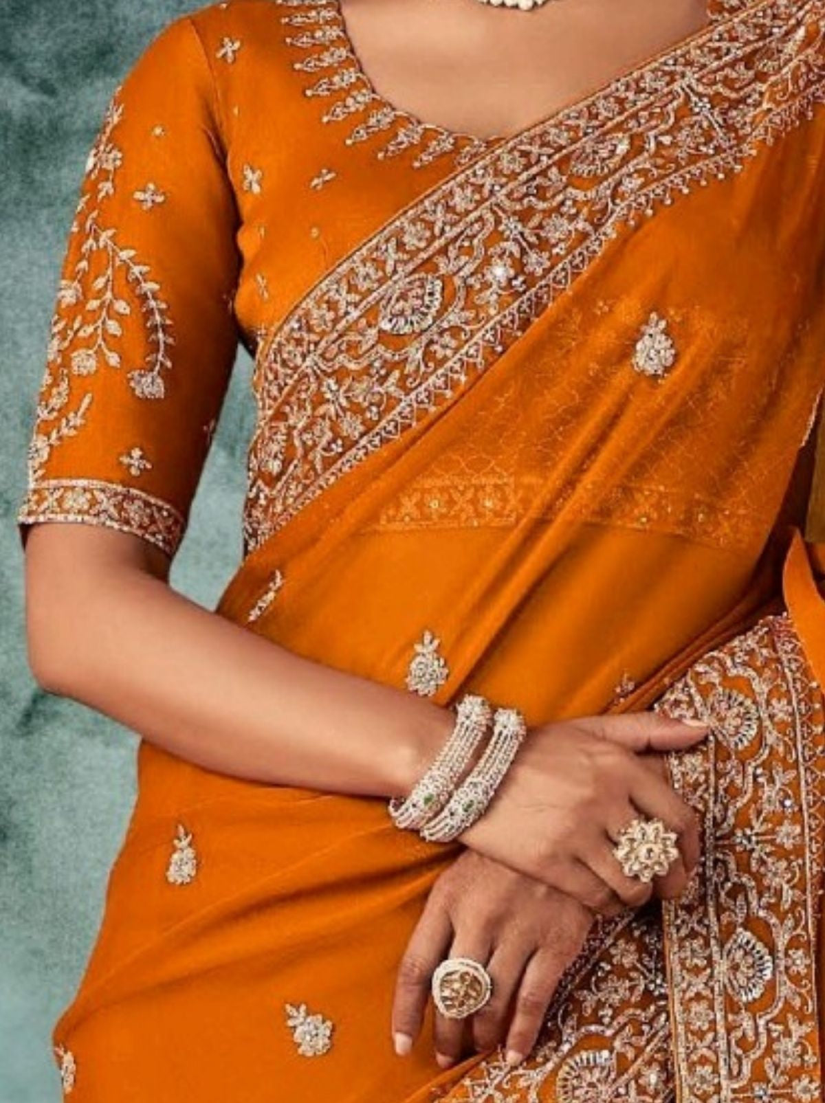 Apricot Orange Premium Fancy Silk Saree With Tassels