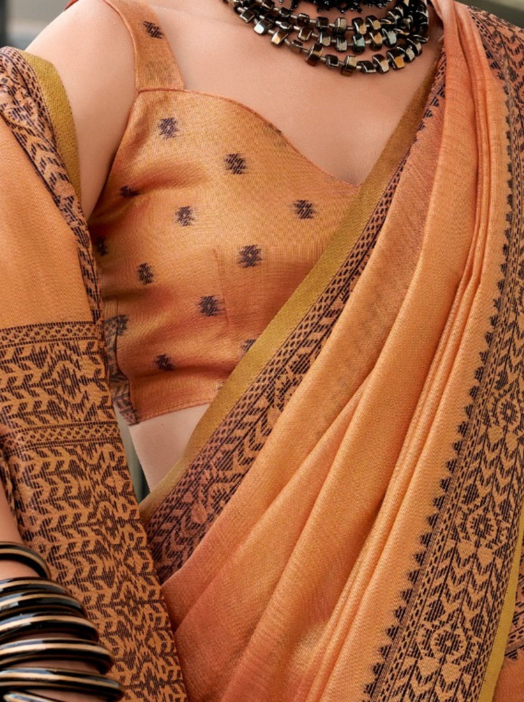 Tangerine Orange Premium Linen Tissue Celebration Saree - TrendOye