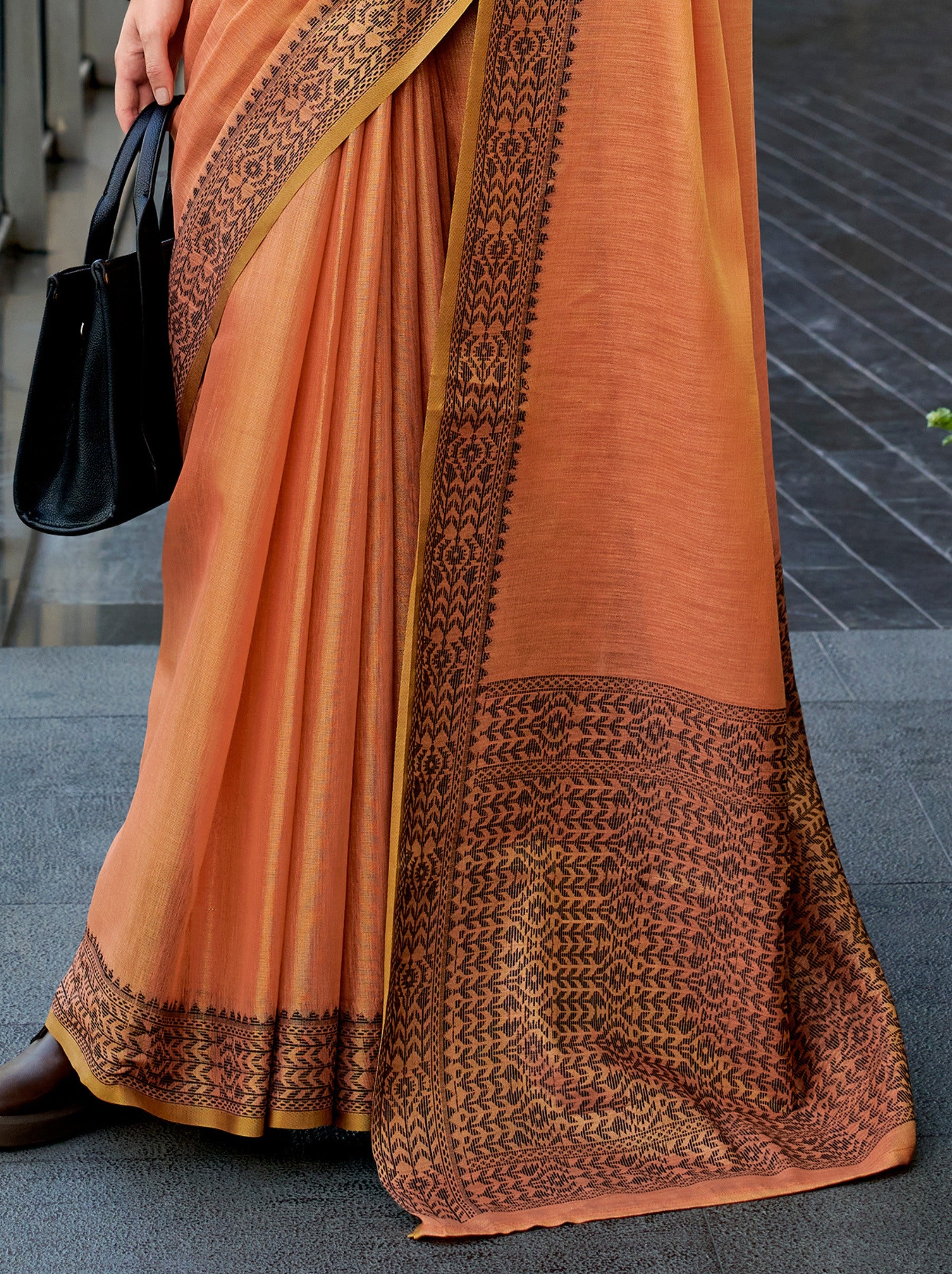Tangerine Orange Premium Linen Tissue Celebration Saree - TrendOye