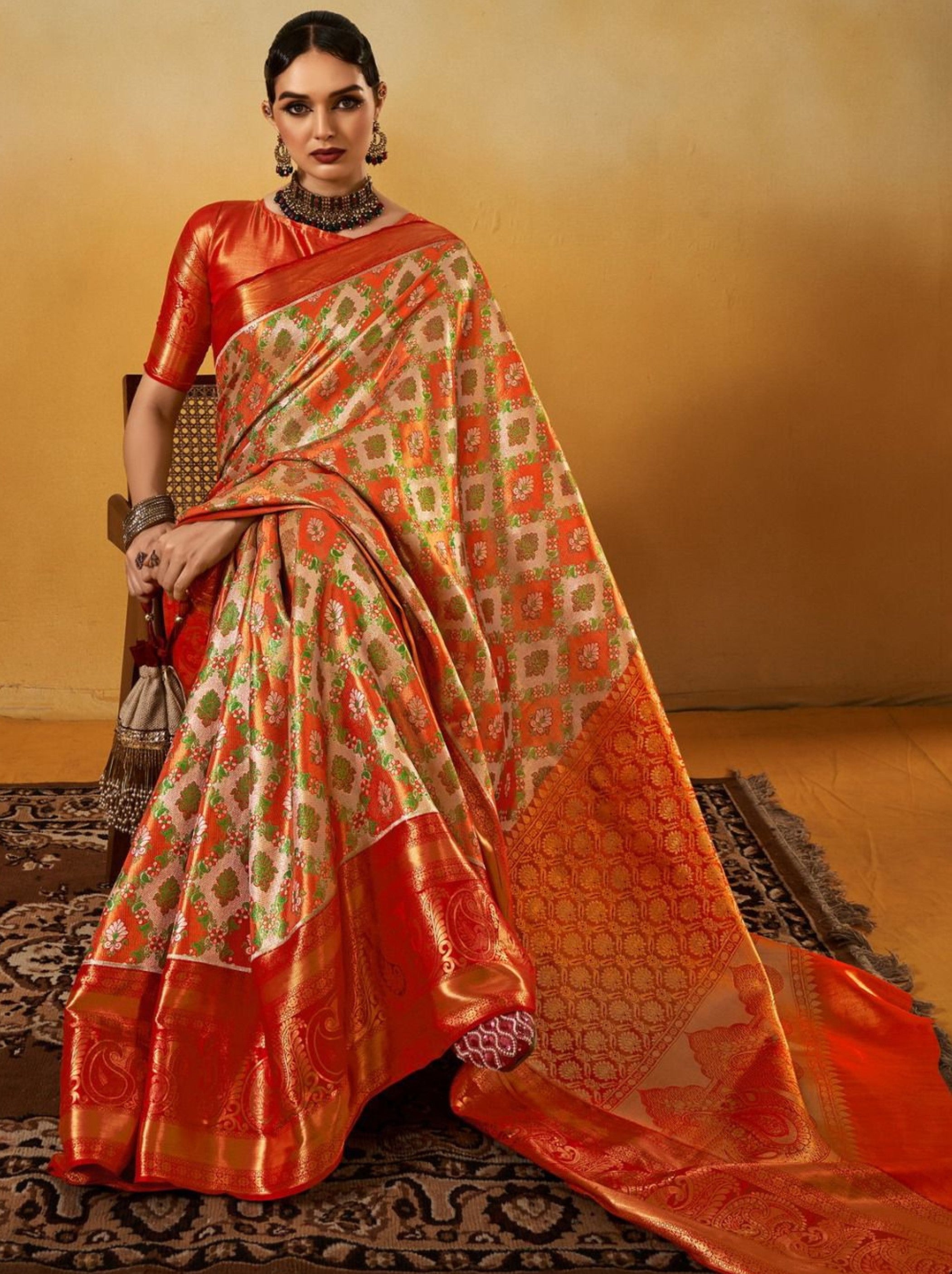Pumpkin Orange Party Designer Saree - TrendOye