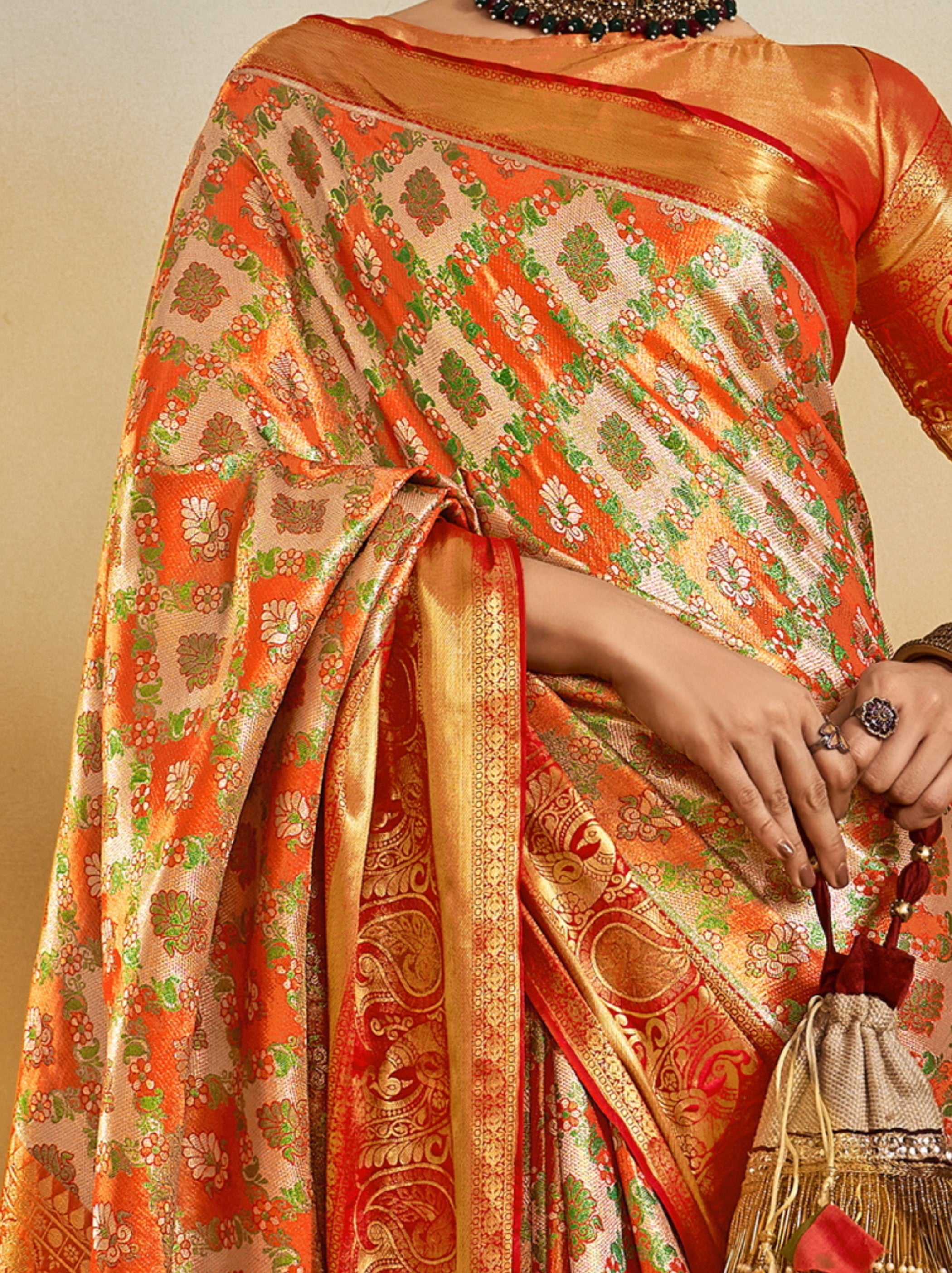 Pumpkin Orange Party Designer Saree - TrendOye