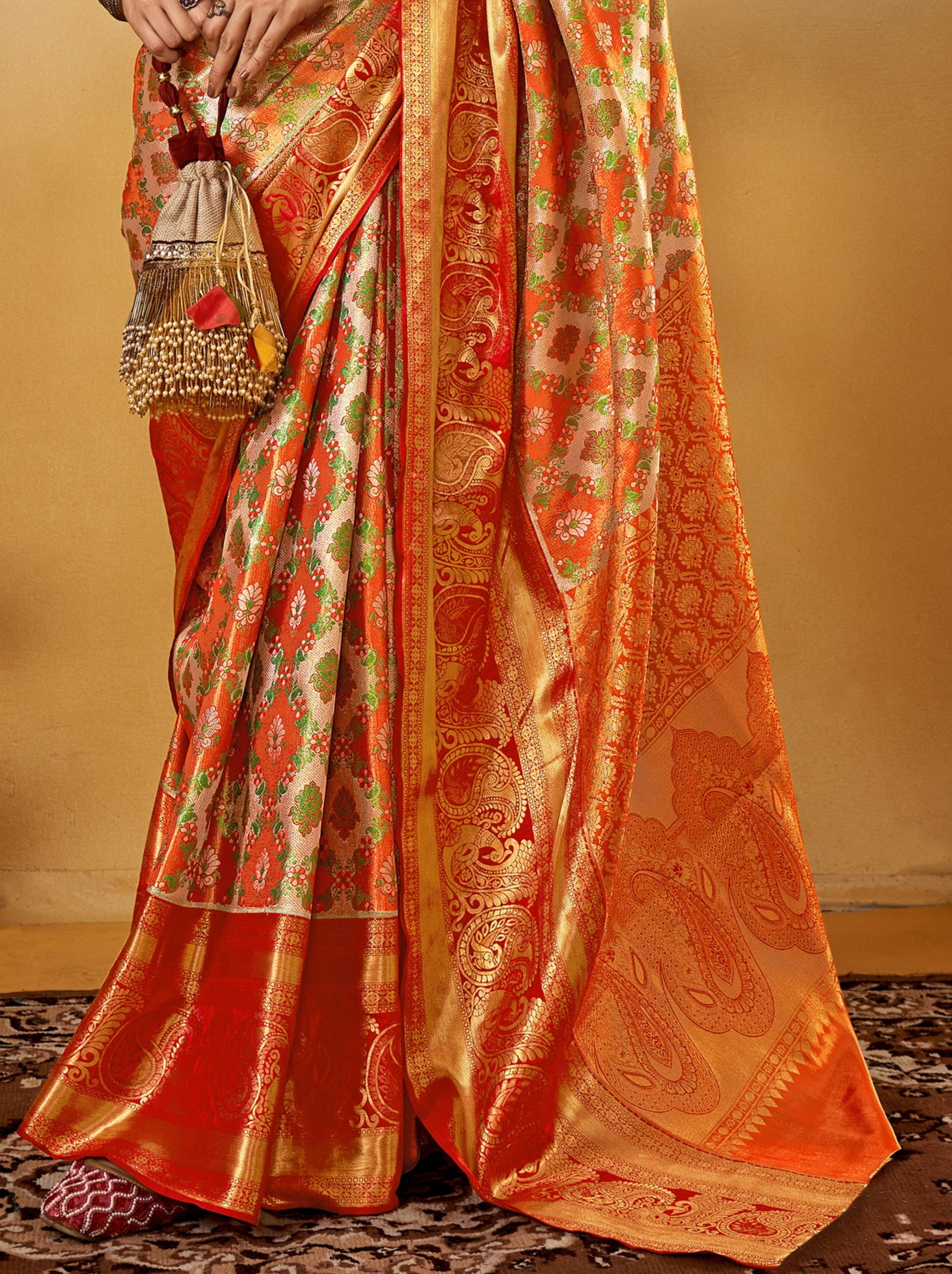 Pumpkin Orange Party Designer Saree - TrendOye